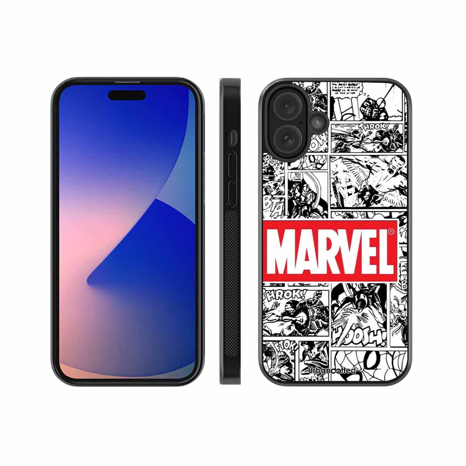Black and White Comic Book Glass Case For iPhone 16 Plus
