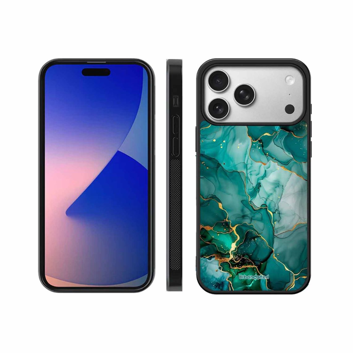 Emerald Green Gold Marble Glass Case For iPhone 17 Pro