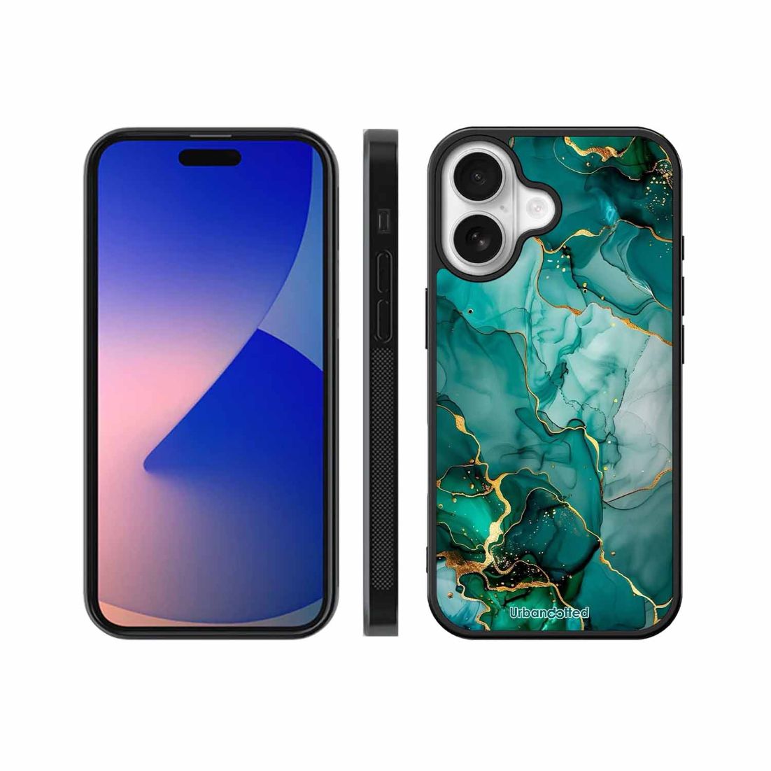 Emerald Green Gold Marble Glass Case For iPhone 17