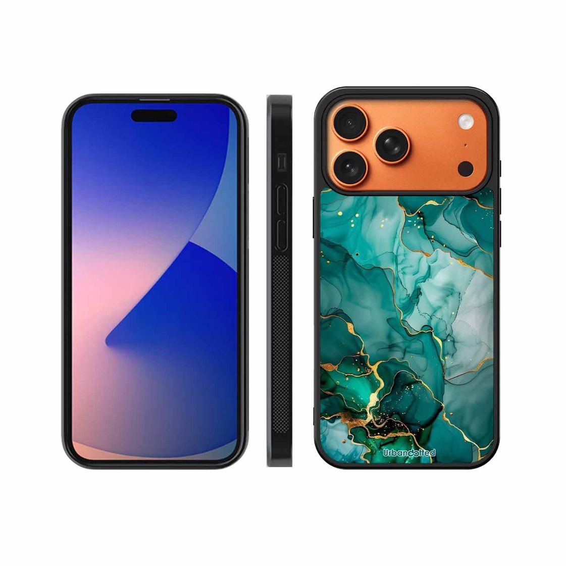 Emerald Green Gold Marble Glass Case For iPhone 17 Pro Max
