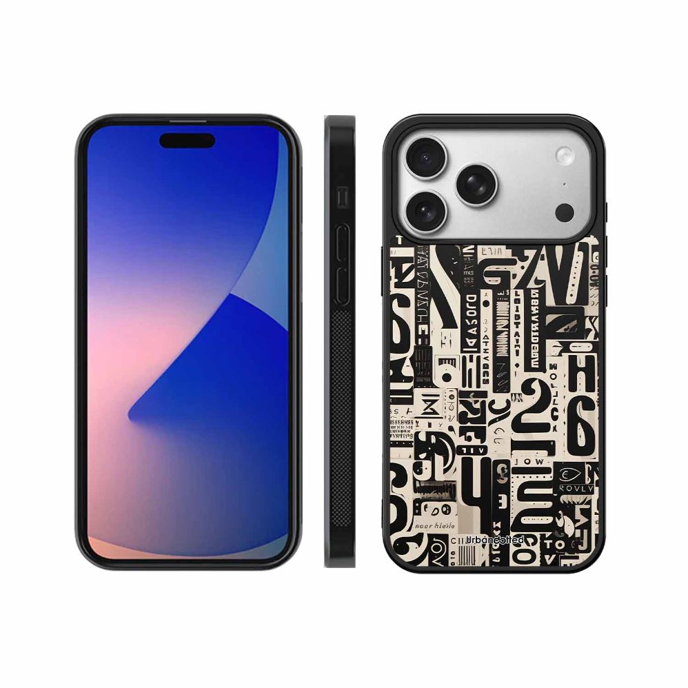 Abstract Typography Collage Glass Case For iPhone 17 Pro