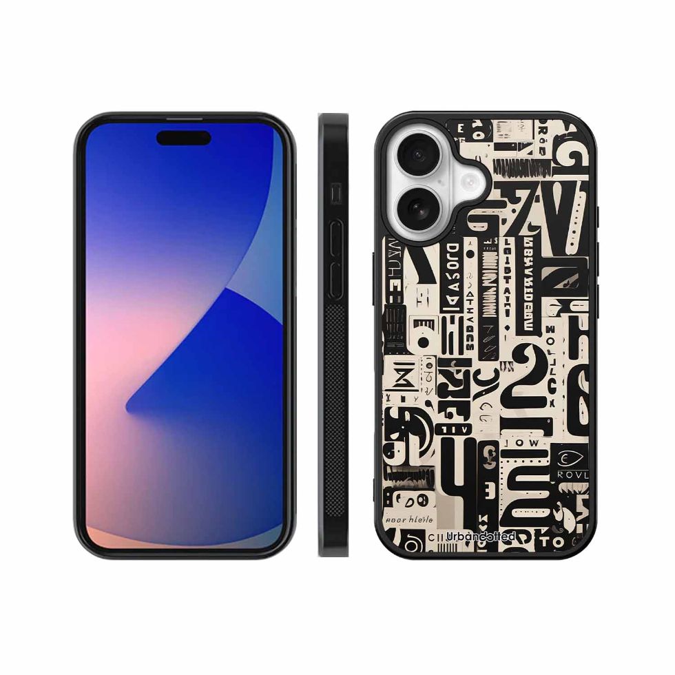 Abstract Typography Collage Glass Case For iPhone 17