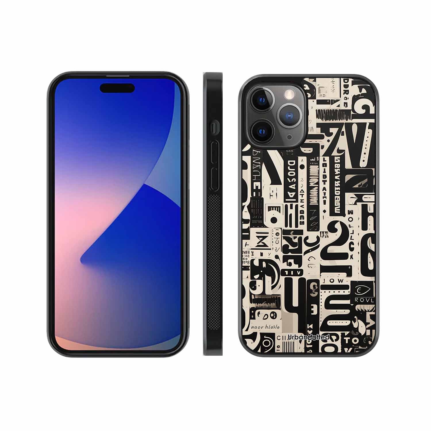Abstract Typography Collage Glass Case For iPhone 11 Pro
