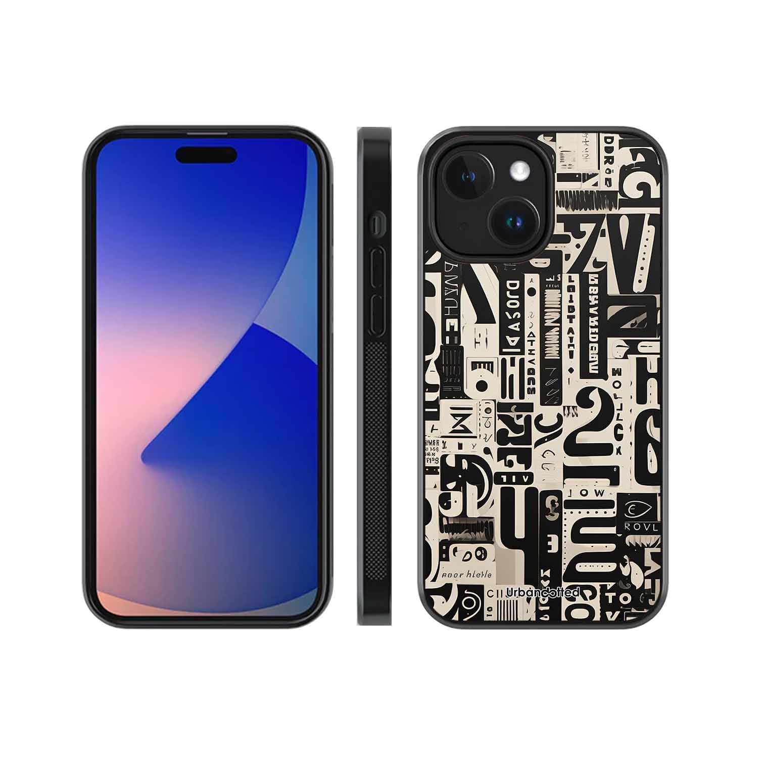 Abstract Typography Collage Glass Case For iPhone 15