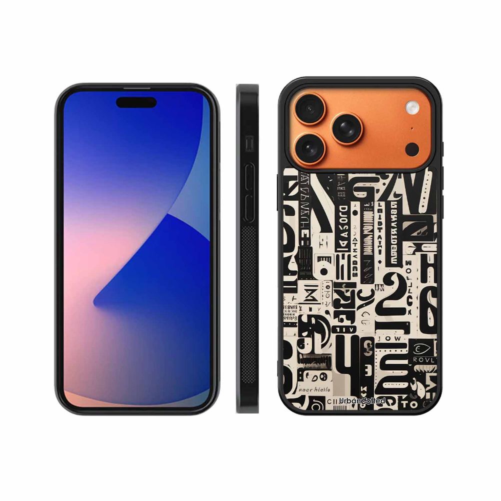 Abstract Typography Collage Glass Case For iPhone 17 Pro Max
