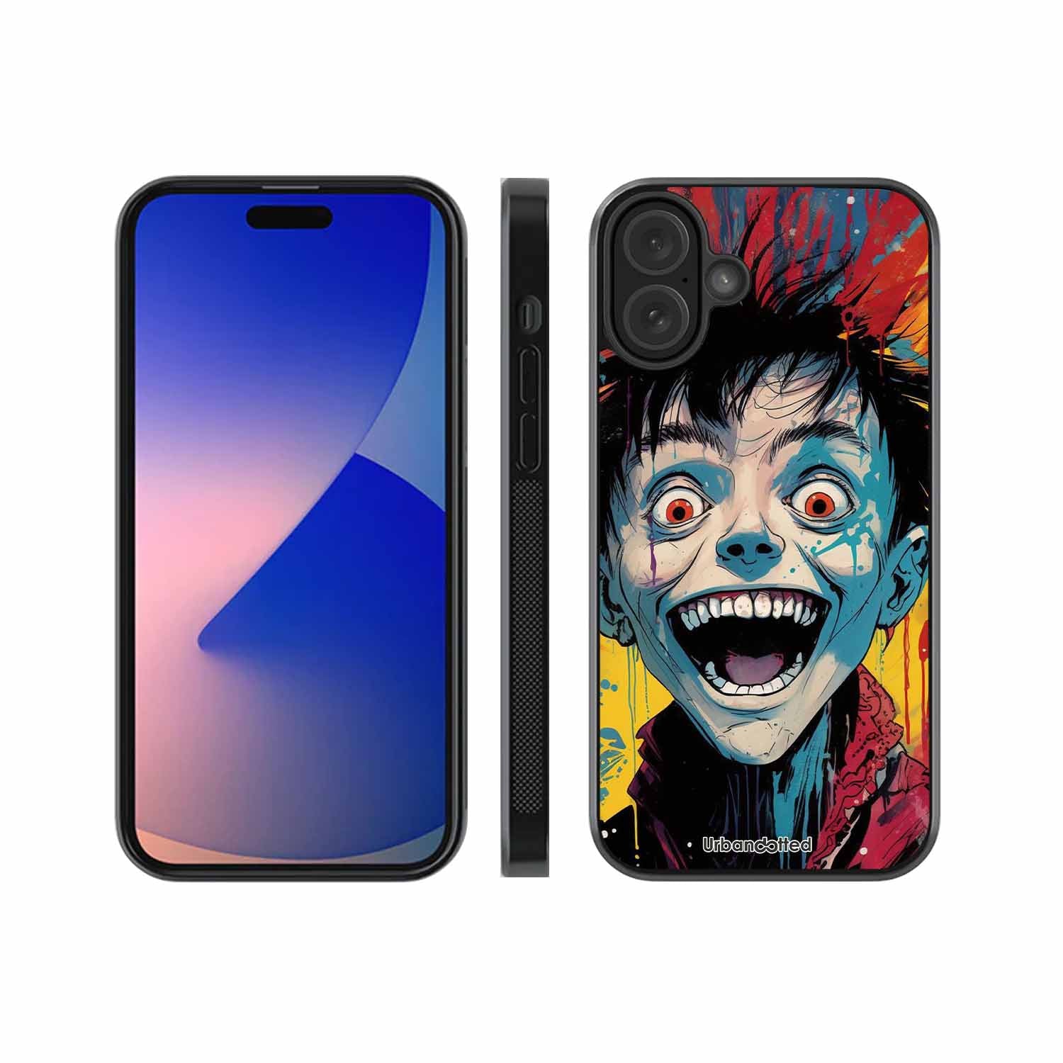 Distorted Joy Illustration Glass Case For iPhone 16 Plus