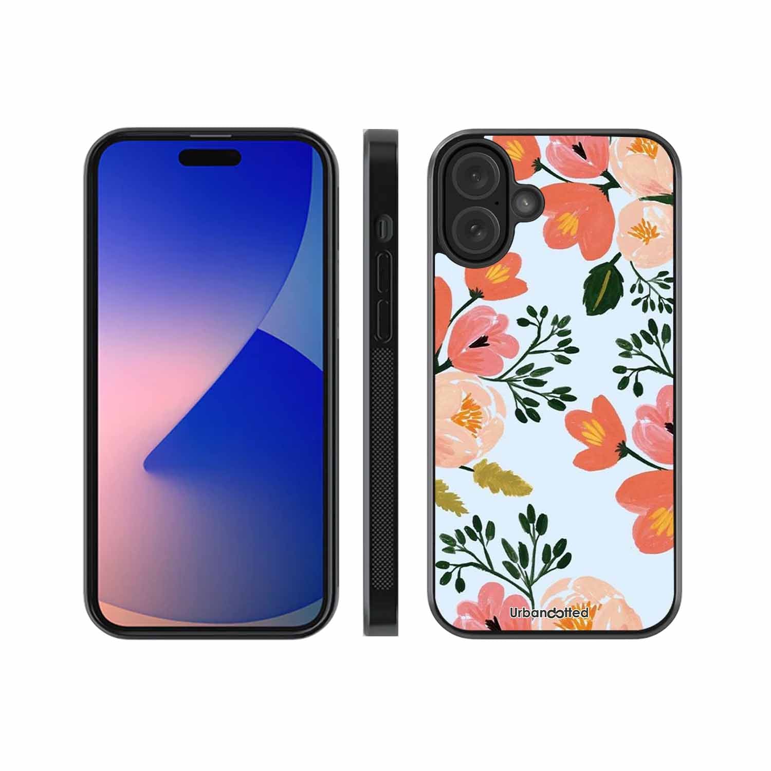 Painted Floral Bouque Glass Case For iPhone 16 Plus