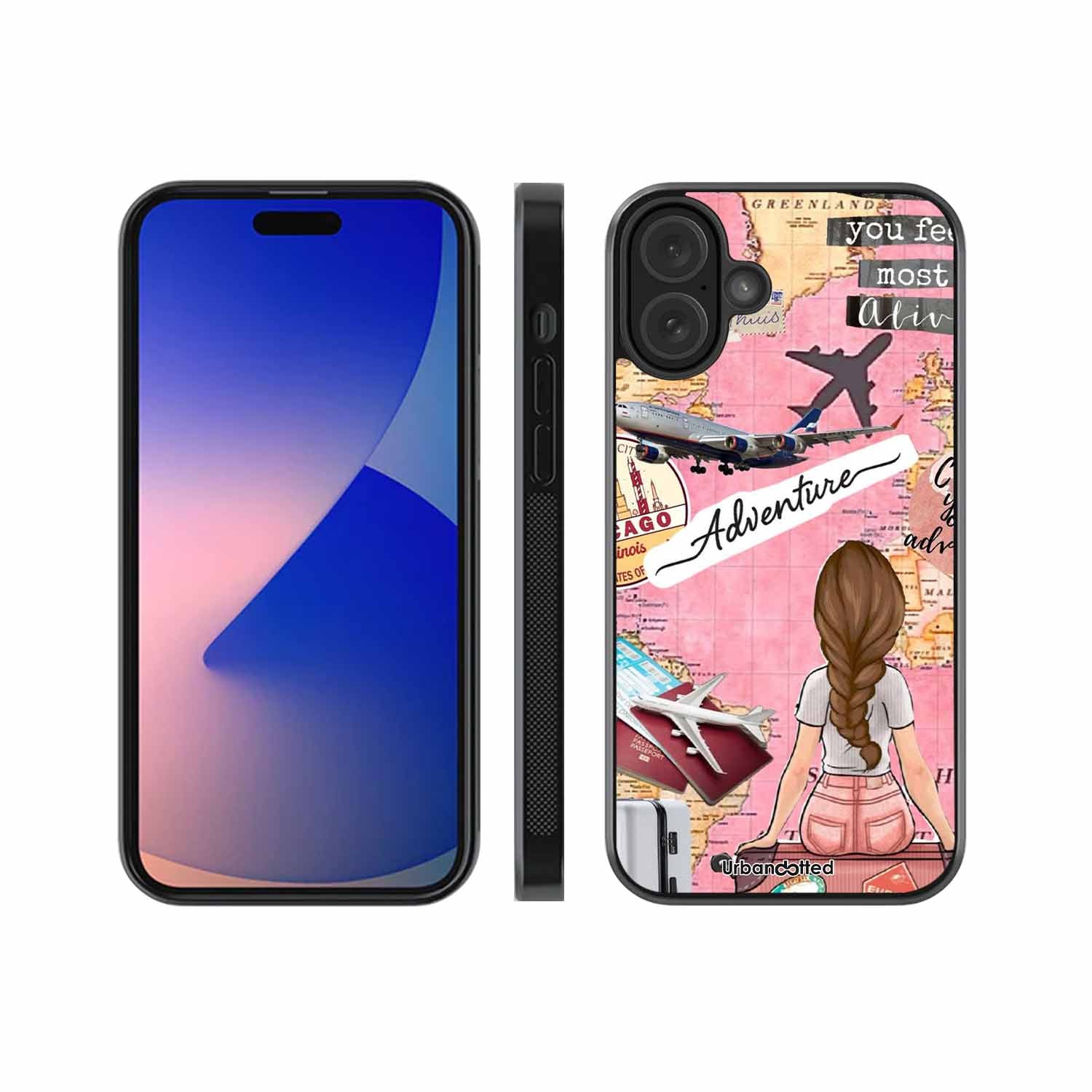 Travel Adventure Map Glass Case For iPhone 16 Plus