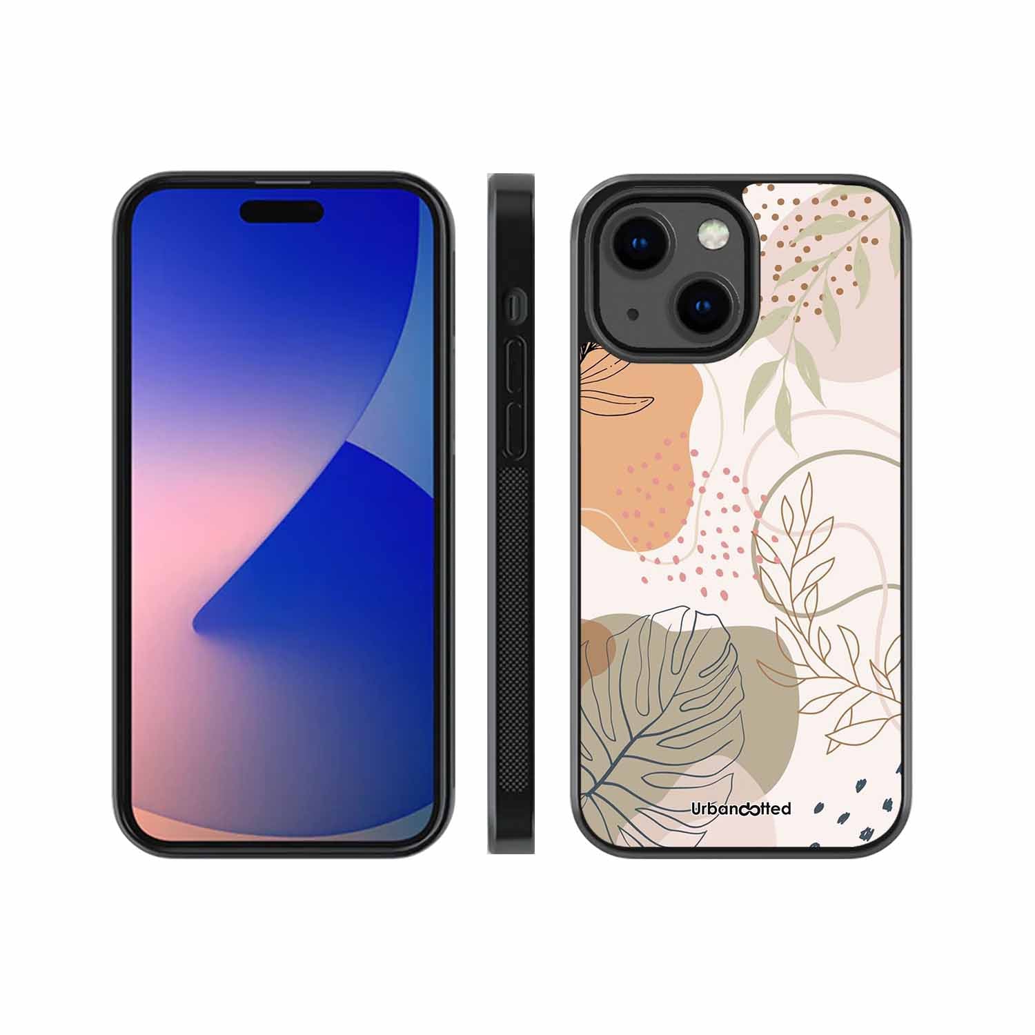 Minimalist Leaf Pattern Glass Case For iPhone 13 Mini