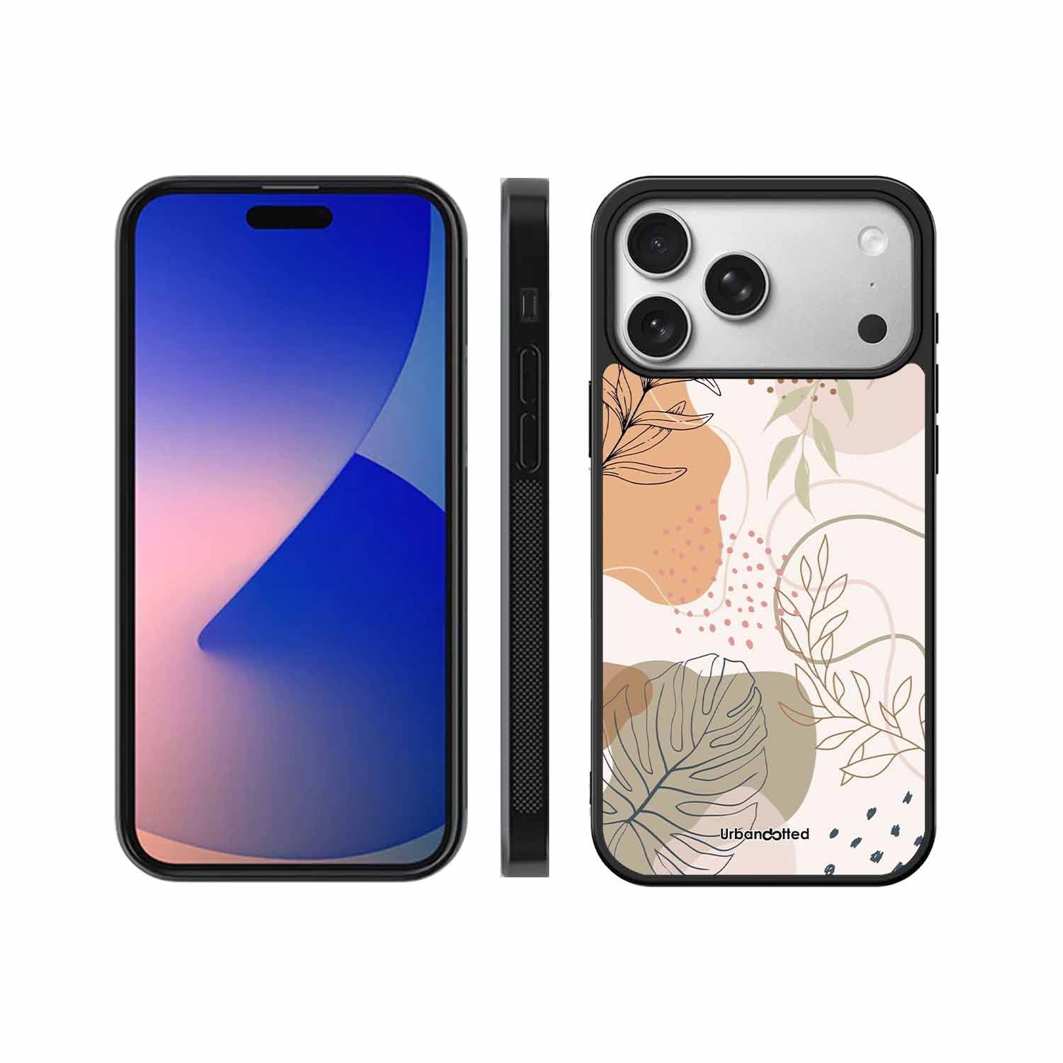Minimalist Leaf Pattern Glass Case For iPhone 17 Pro