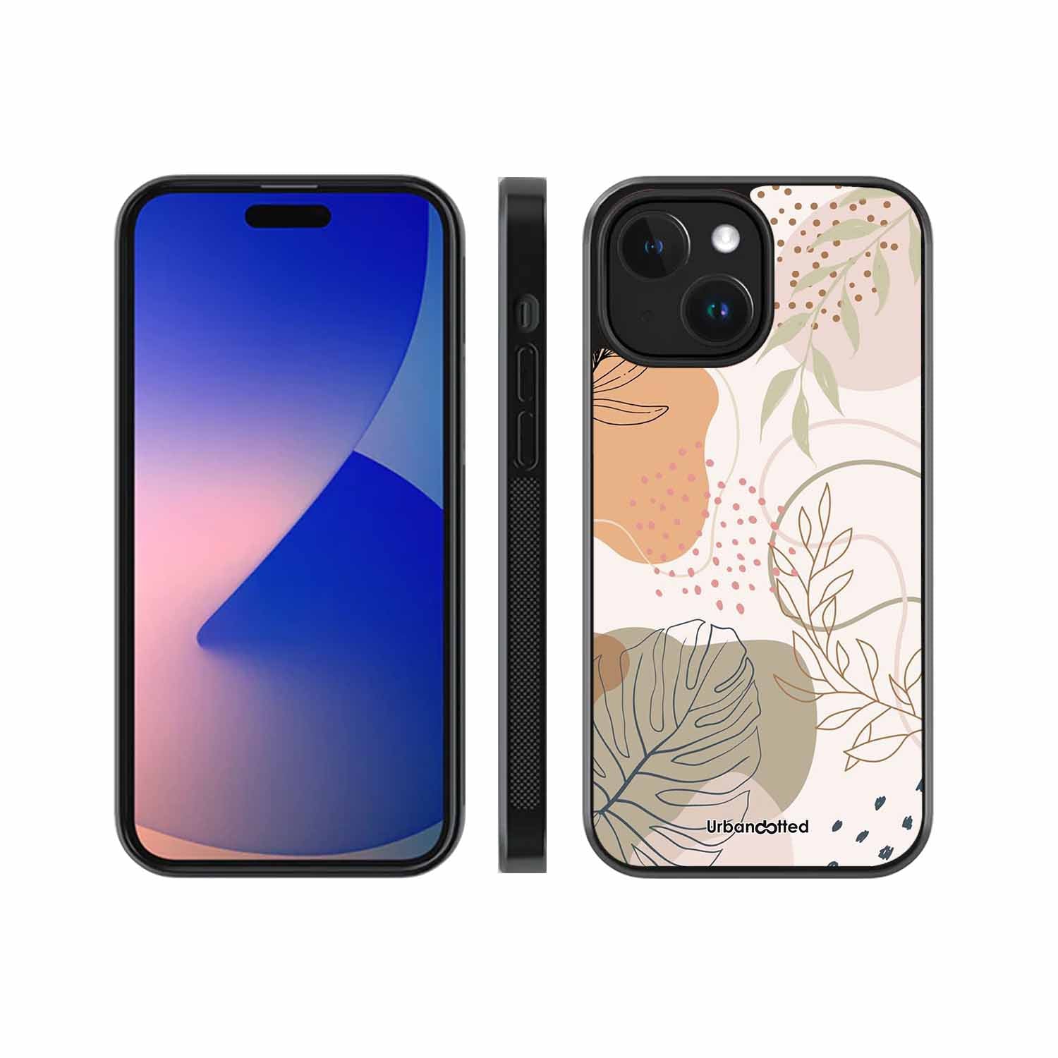 Minimalist Leaf Pattern Glass Case For iPhone 15 Plus