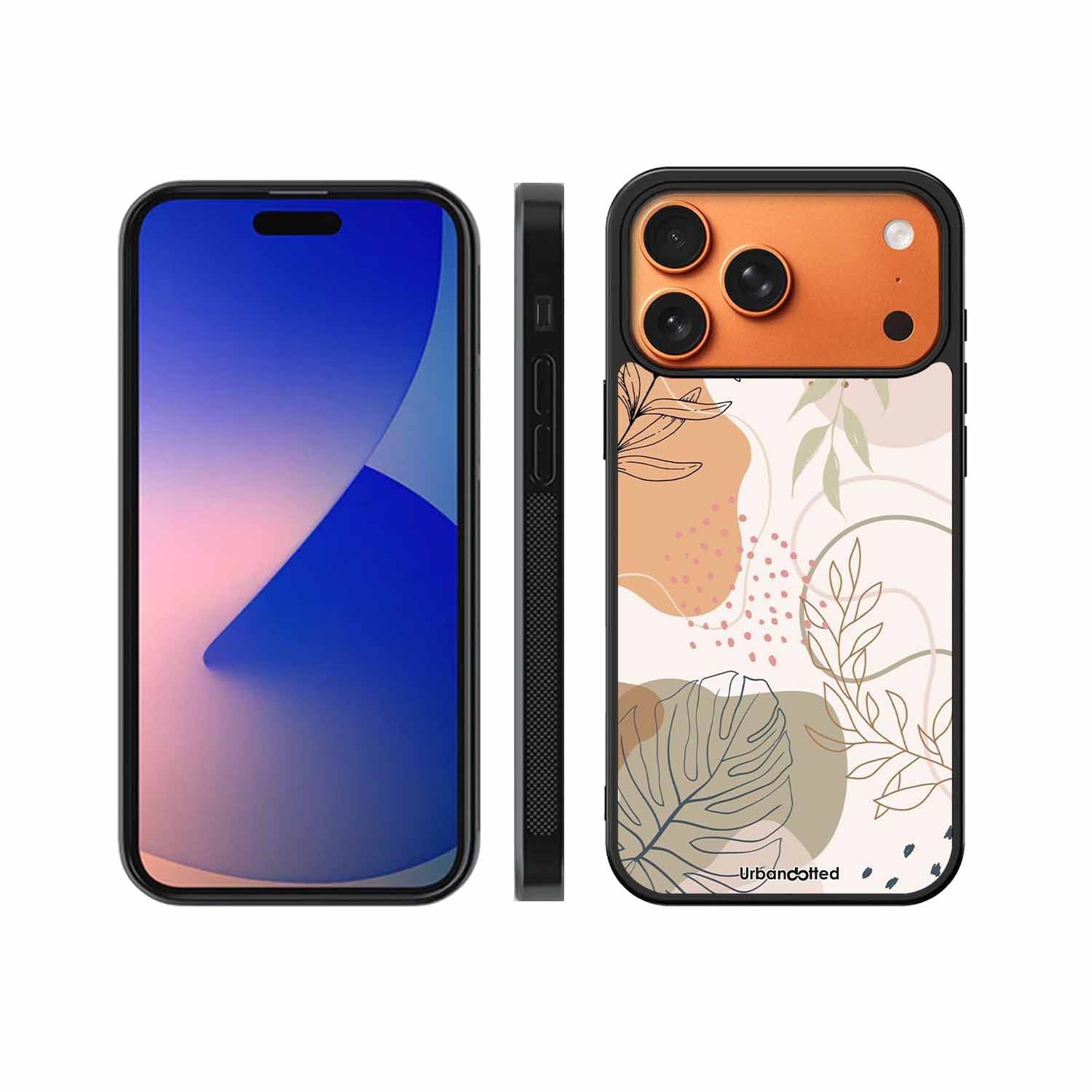 Minimalist Leaf Pattern Glass Case For iPhone 17 Pro Max