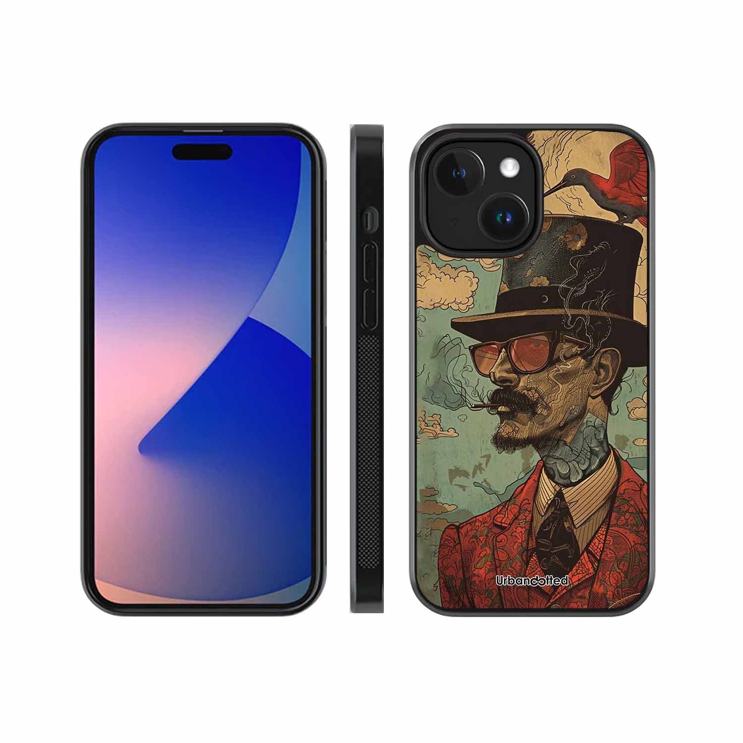 Steampunk Gentleman Smoker Glass Case For iPhone 15 Plus