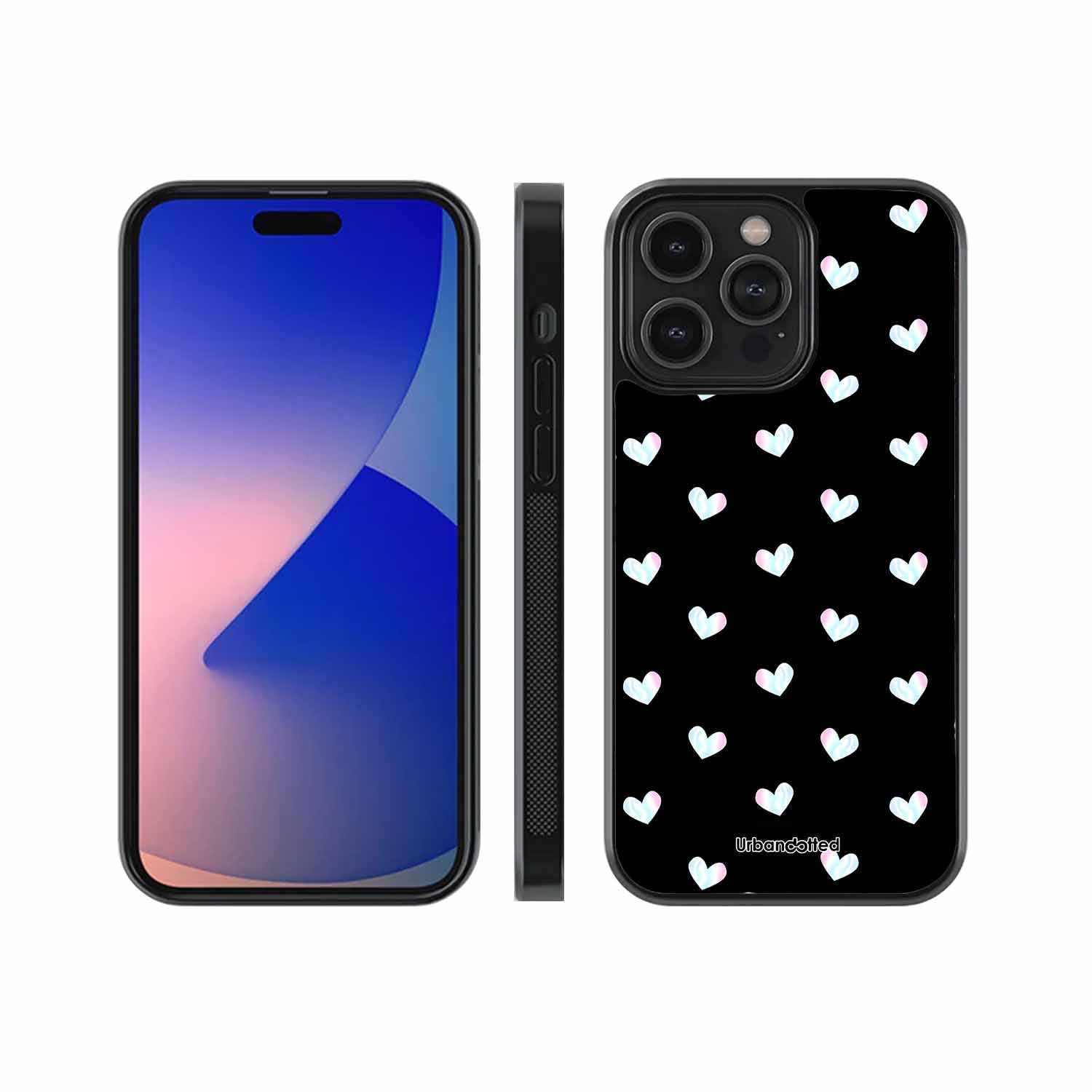 Holographic Hearts on Black Glass Case