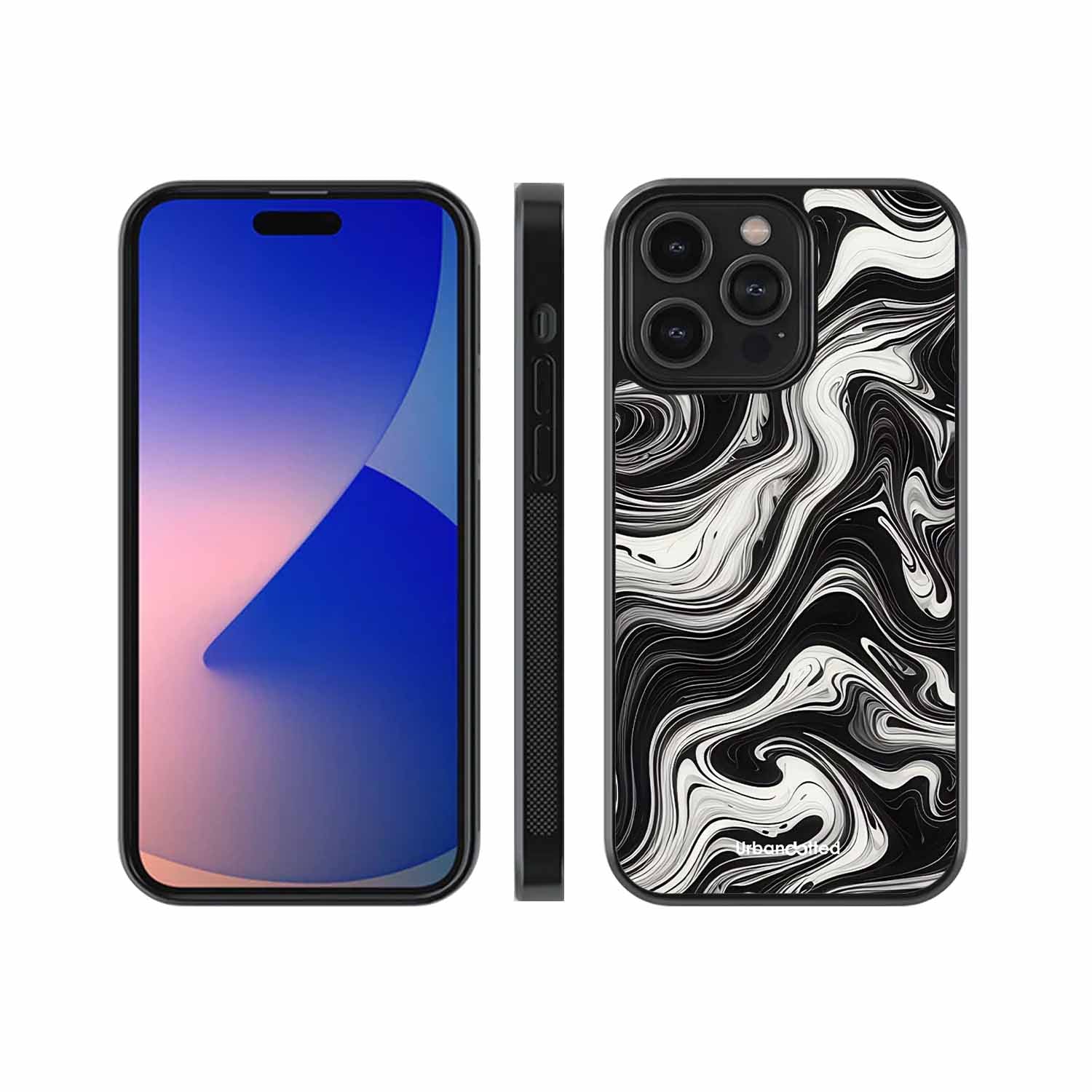Monochrome Marble Glass Case For iPhone 15 Pro