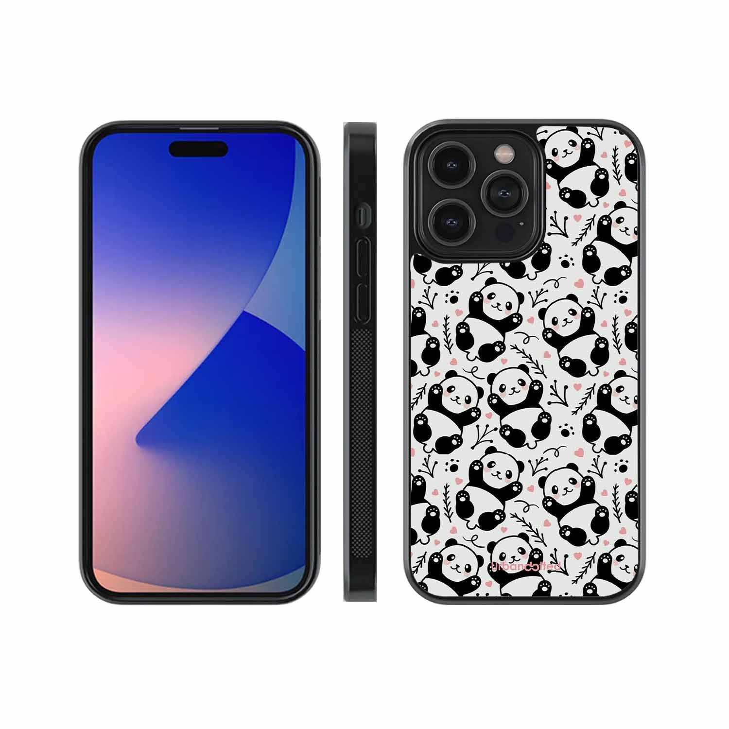 Cute Doodle Panda Glass Case For iPhone 14 Pro Max