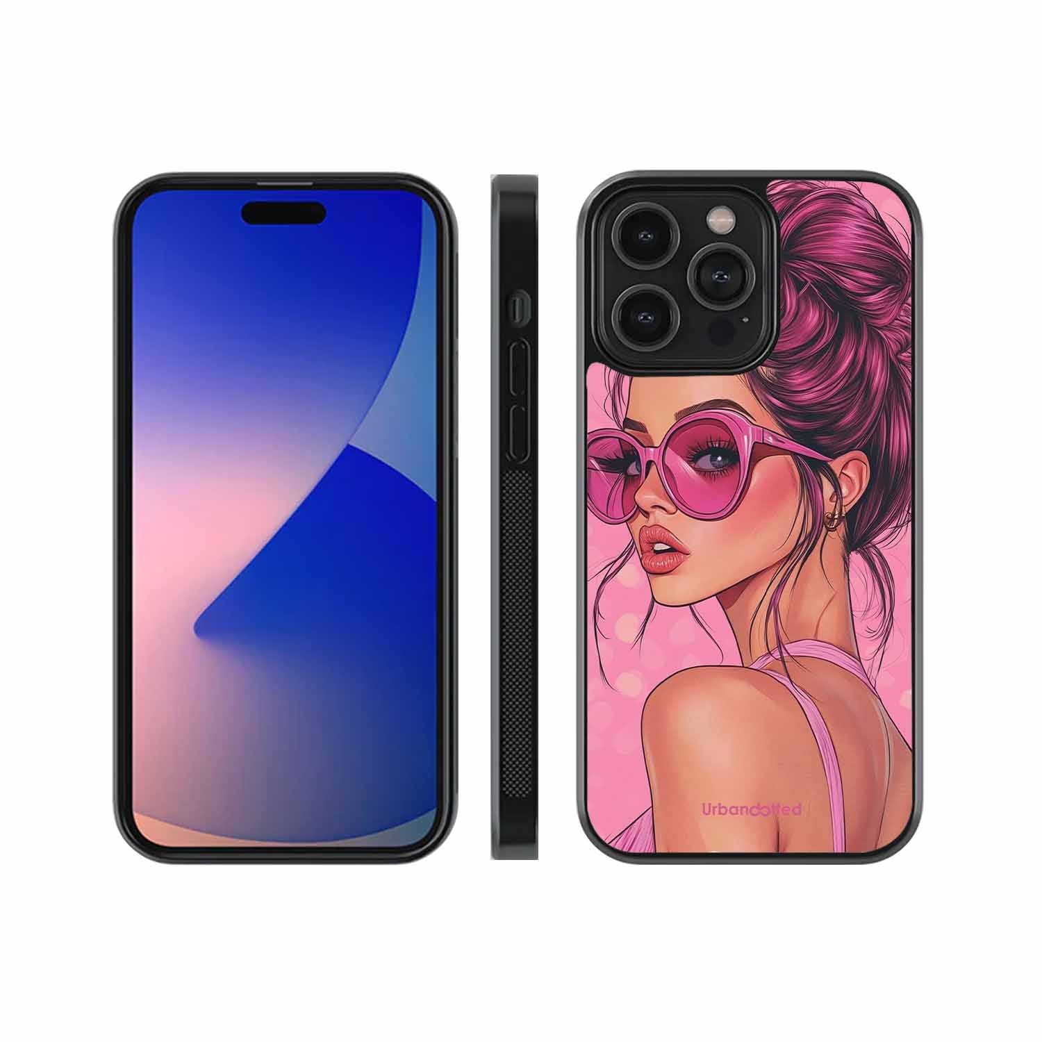 Retro Sunglasses Girl Glass Case For iPhone 13 Pro