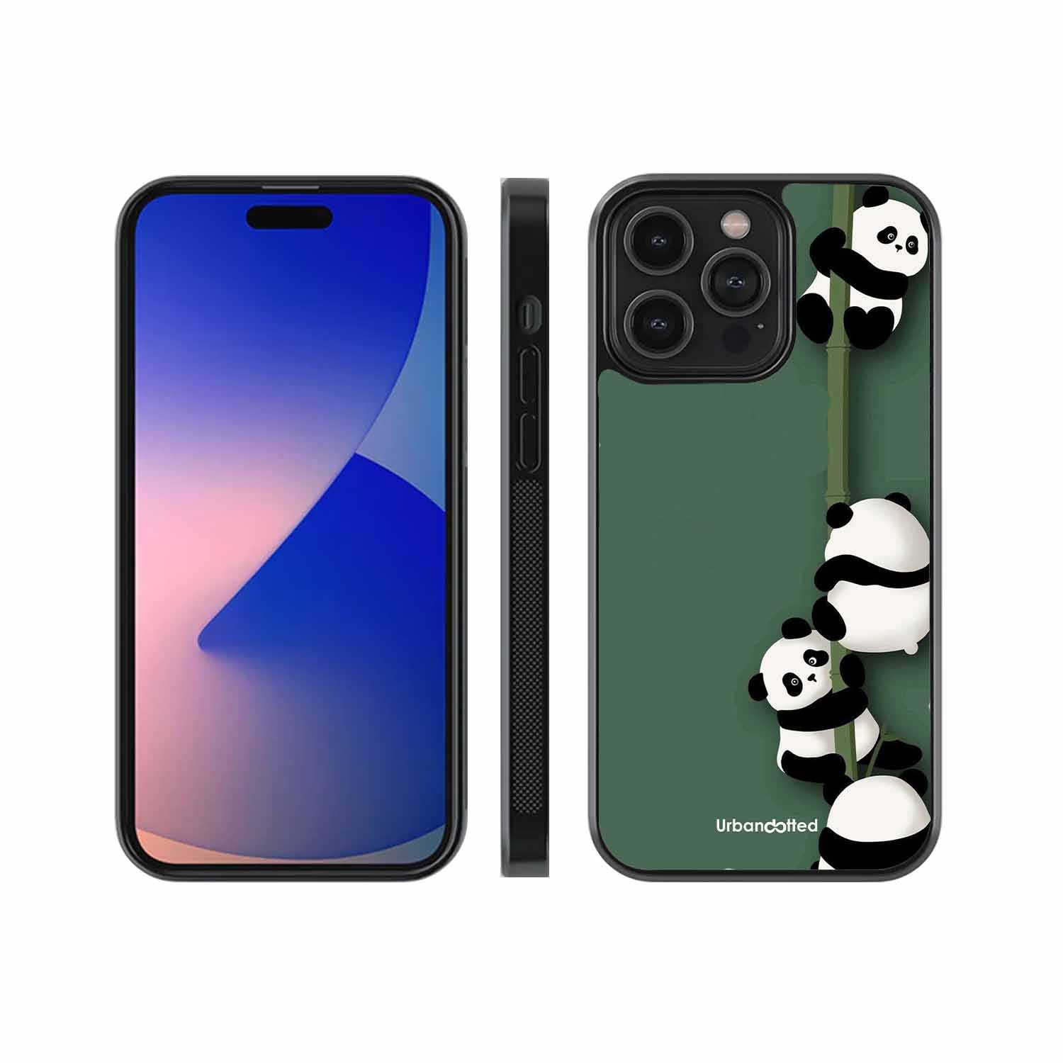Climbing Pandas Glass Case For iPhone 15 Pro Max
