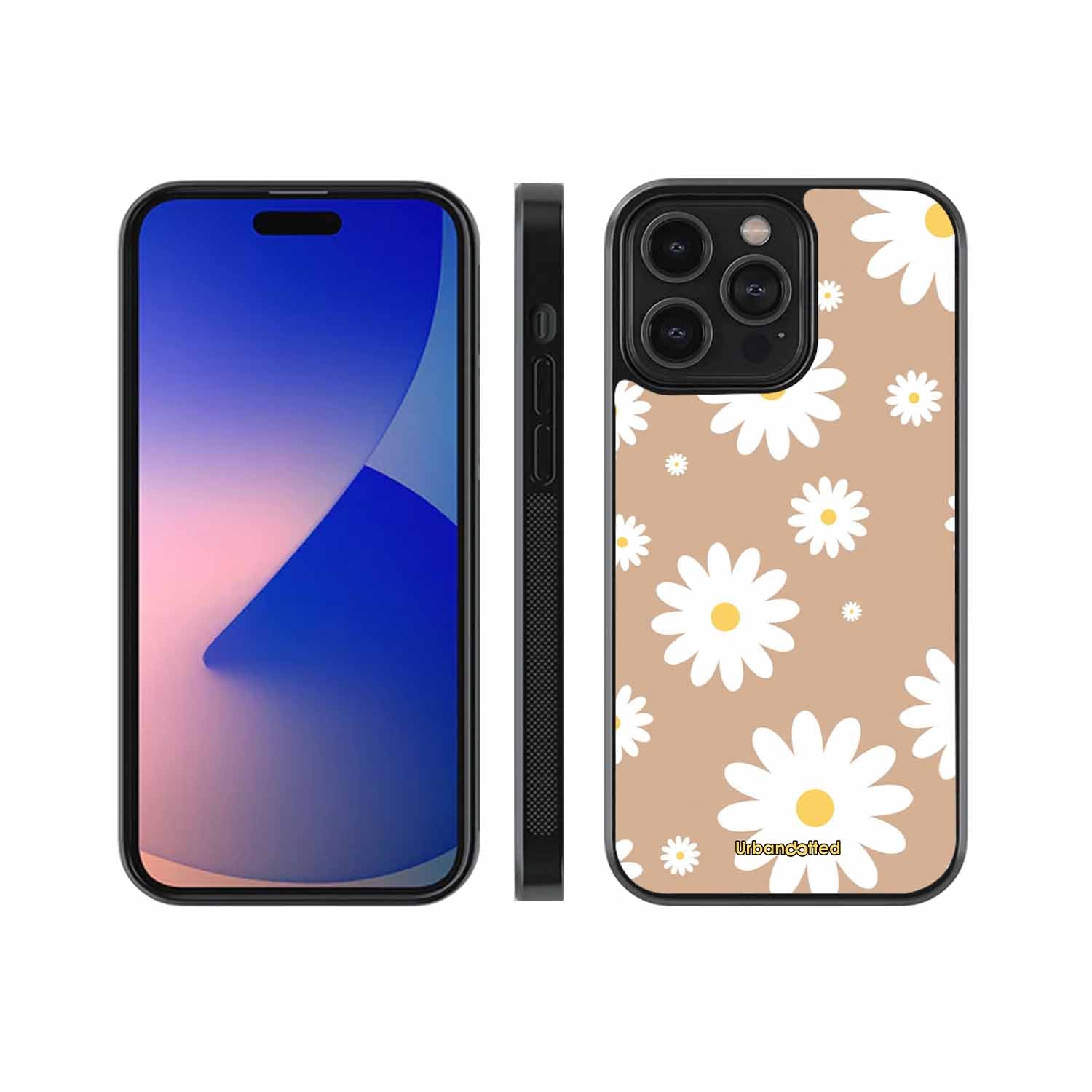 Tan Daisy Field Glass Case For iPhone 15 Pro Max