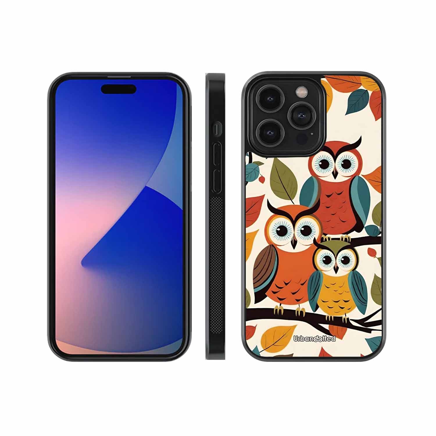 Retro Owl Family Glass Case For iPhone 14 Pro Max