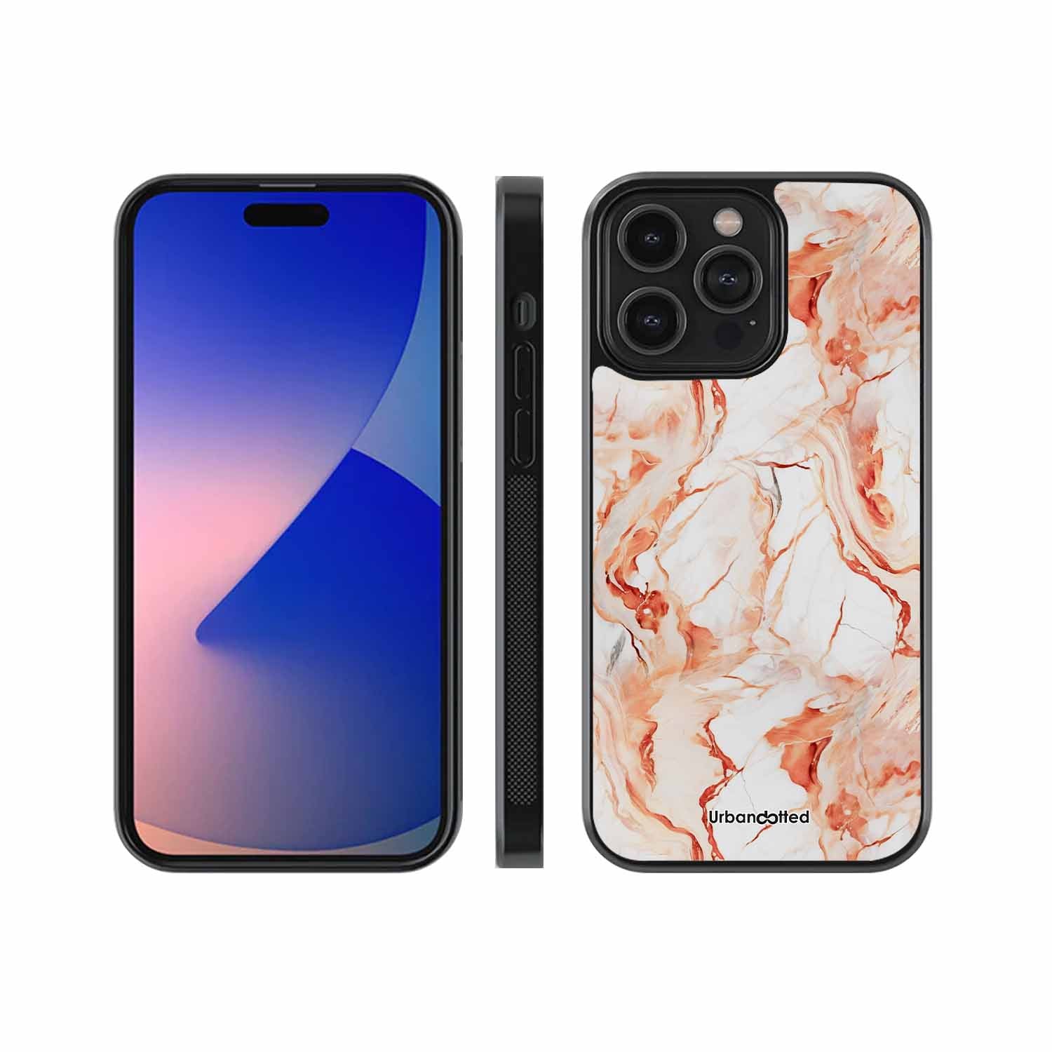 Elegant Rose Gold Veins Glass Case For iPhone 15 Pro Max