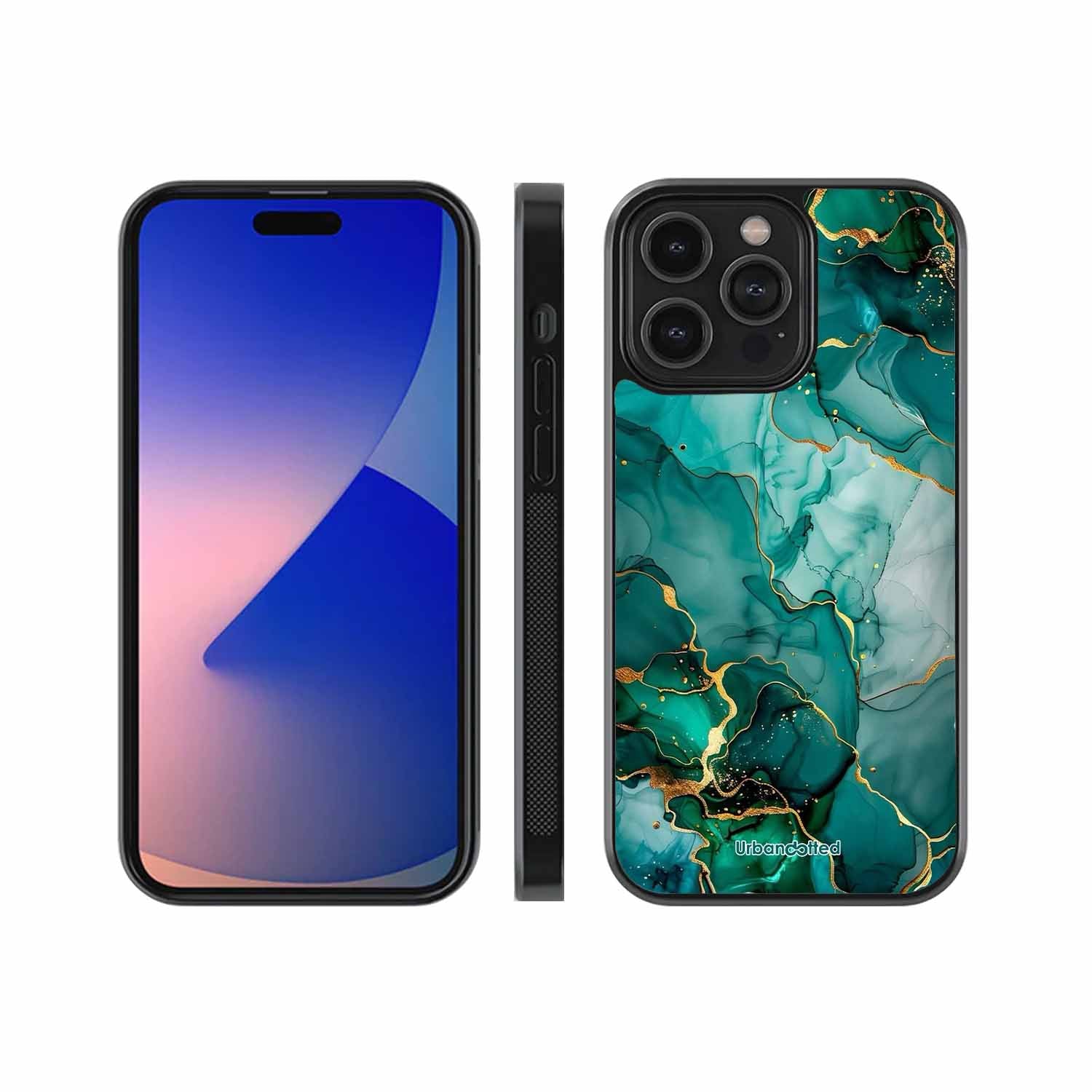 Emerald Green Gold Marble Glass Case For iPhone 14 Pro