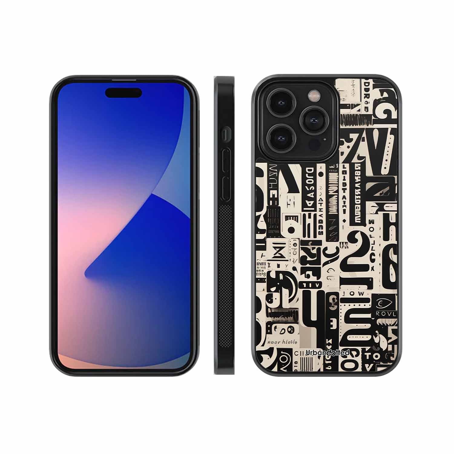 Abstract Typography Collage Glass Case For iPhone 13 Pro