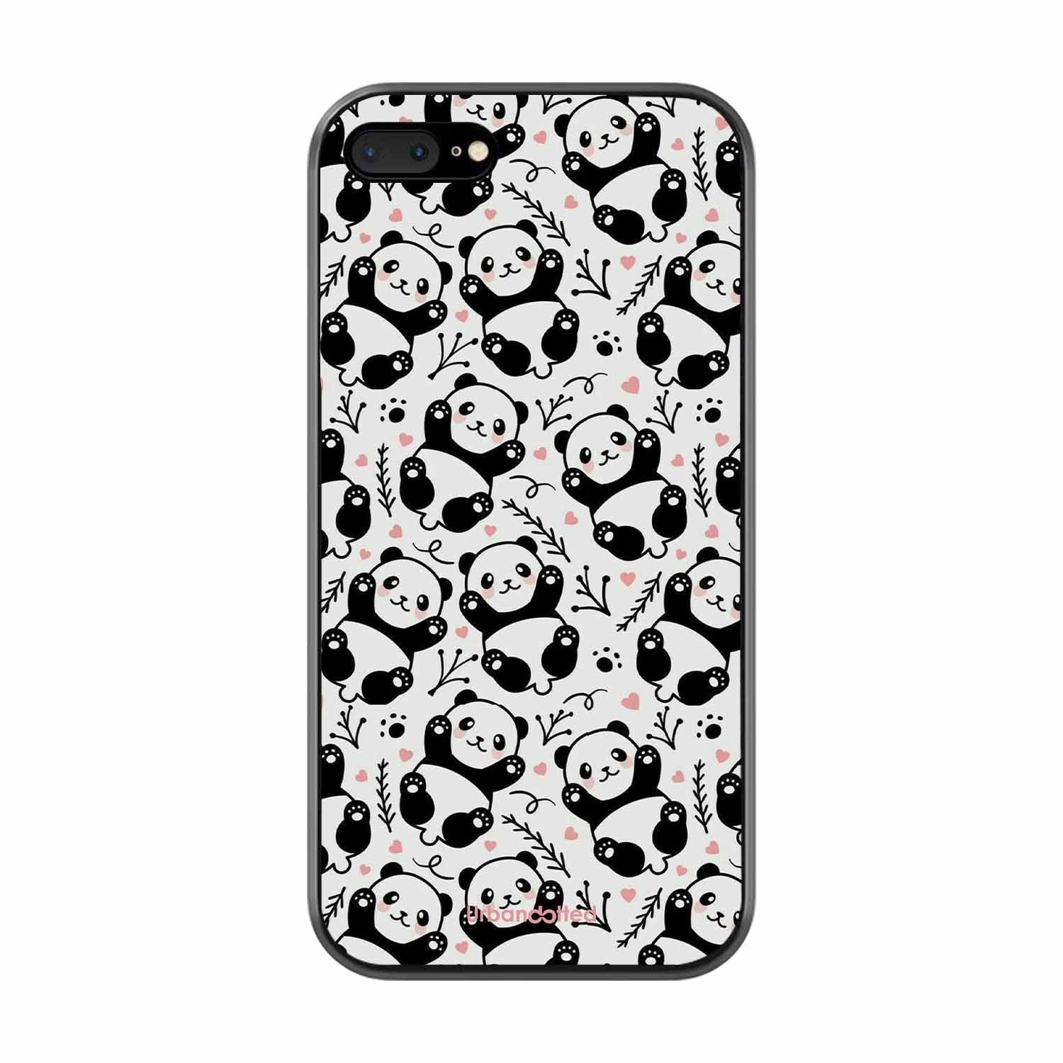 Cute Doodle Panda Glass Case For iPhone 7 Plus