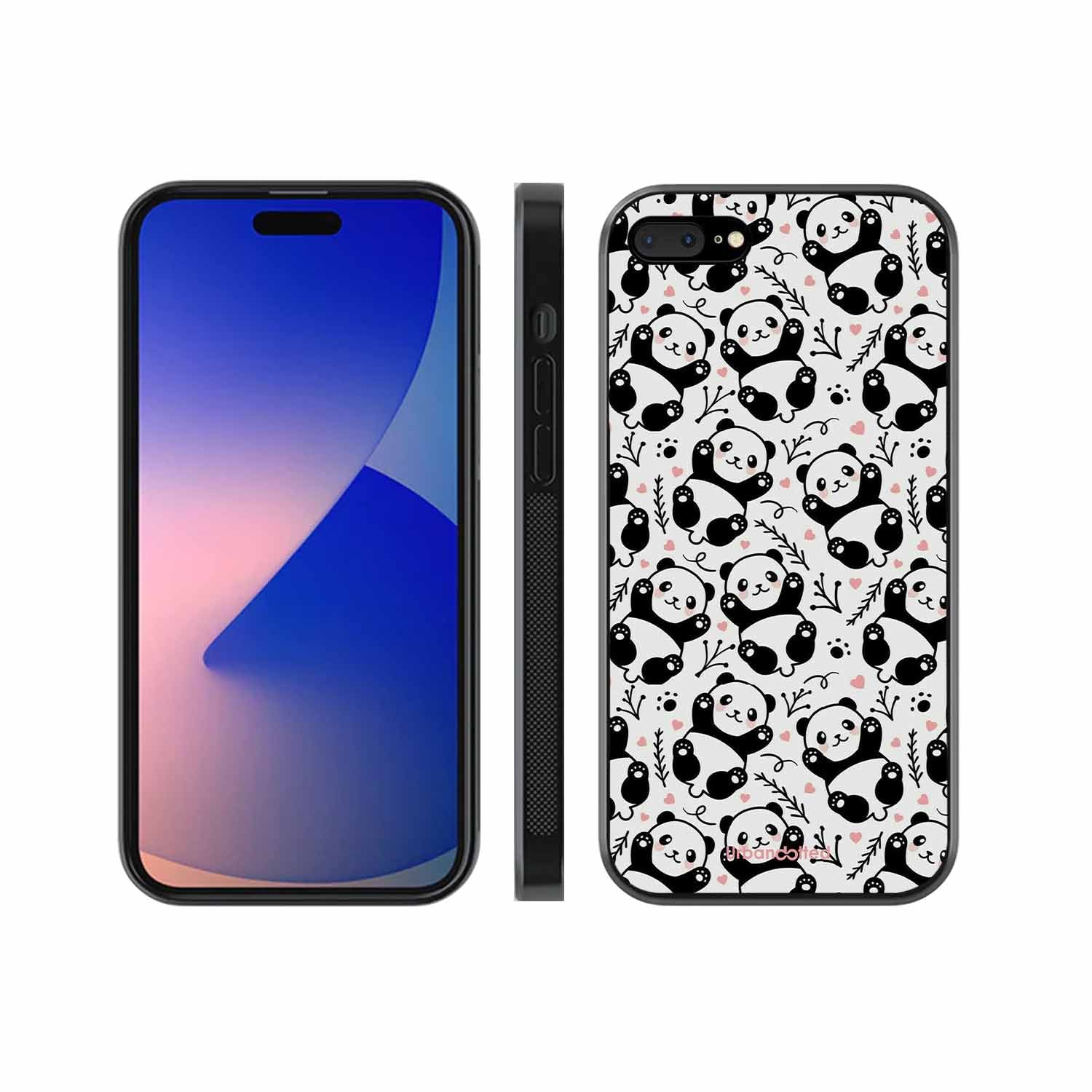 Cute Doodle Panda Glass Case For iPhone 7 Plus