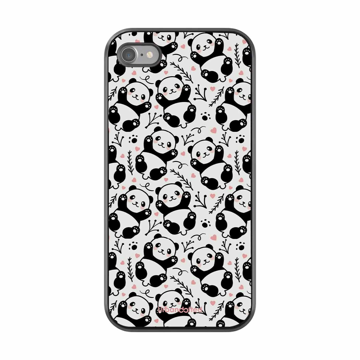 Cute Doodle Panda Glass Case For iPhone SE 2022