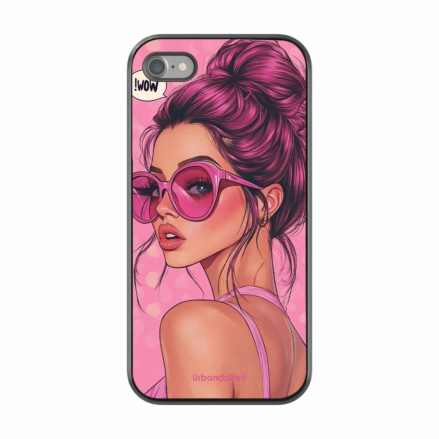 Retro Sunglasses Girl Glass Case For iPhone SE 2020