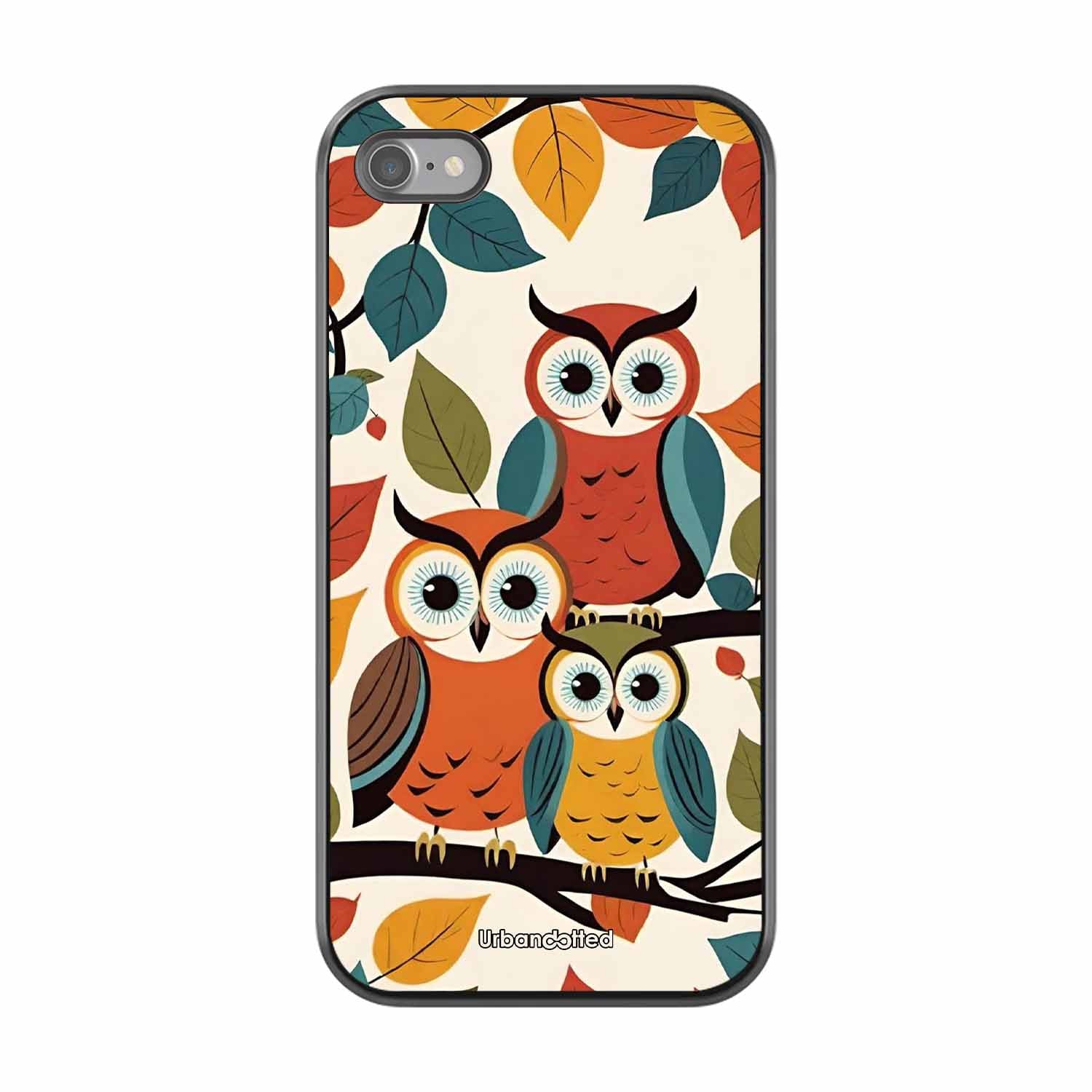 Retro Owl Family Glass Case For iPhone SE 2022