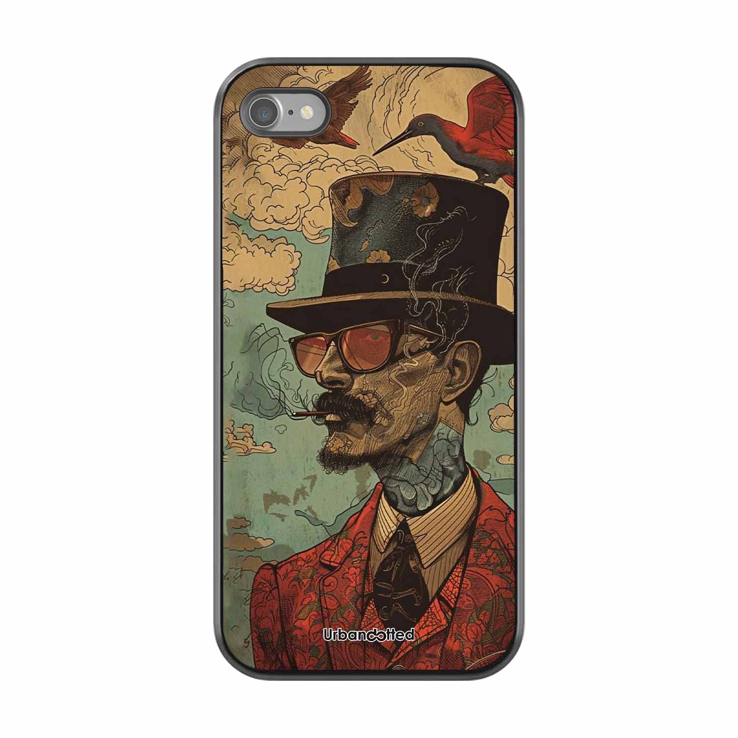 Steampunk Gentleman Smoker Glass Case For iPhone SE 2022