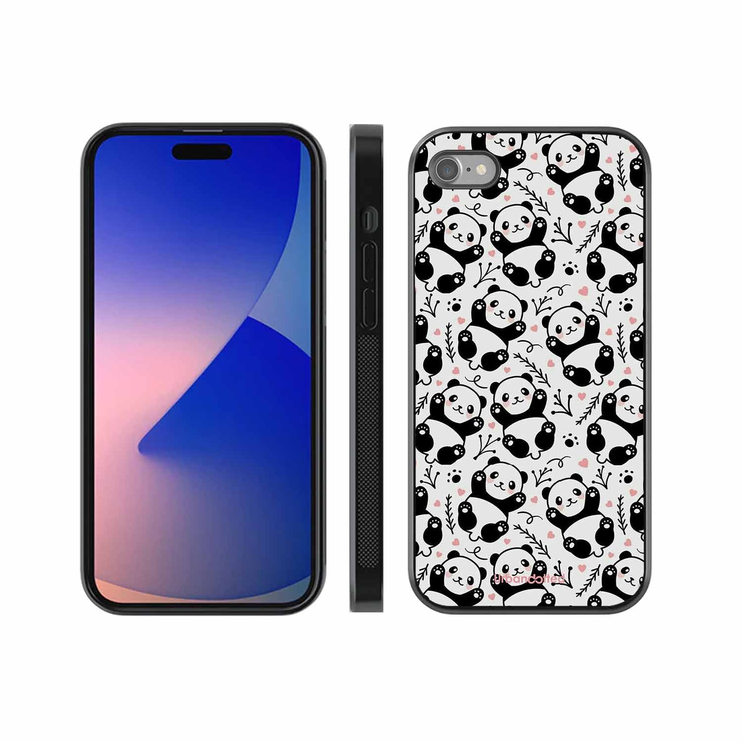 Cute Doodle Panda Glass Case For iPhone SE 2022