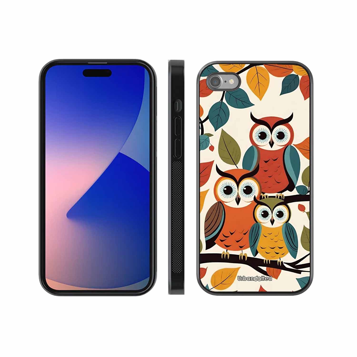 Retro Owl Family Glass Case For iPhone SE 2022