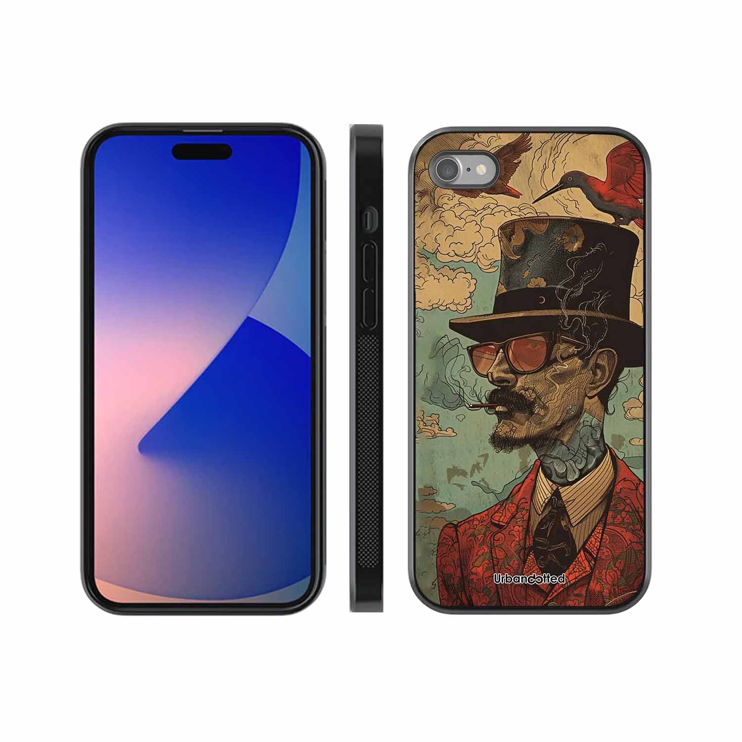 Steampunk Gentleman Smoker Glass Case For iPhone SE 2022