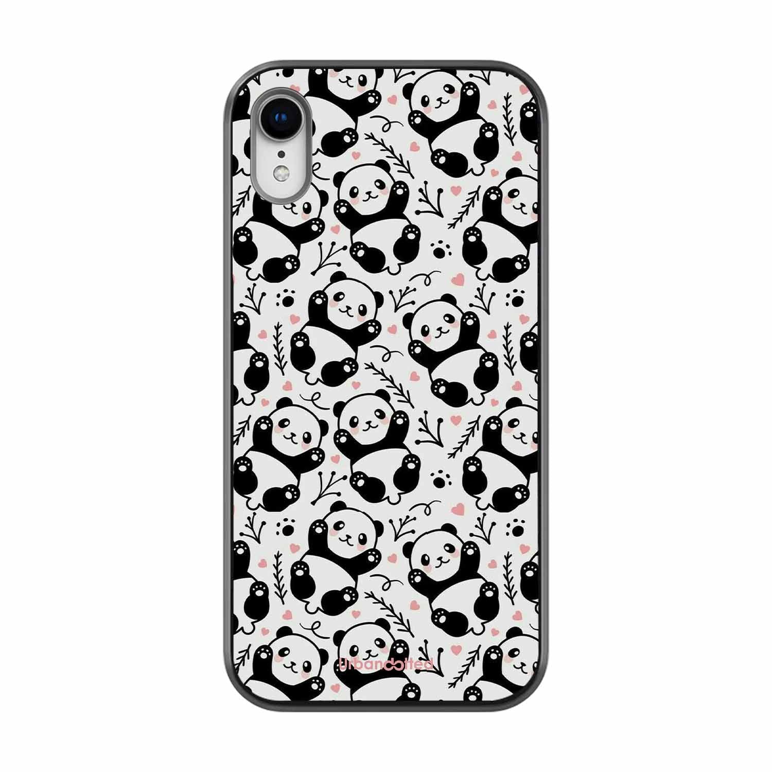 Cute Doodle Panda Glass Case For iPhone XR
