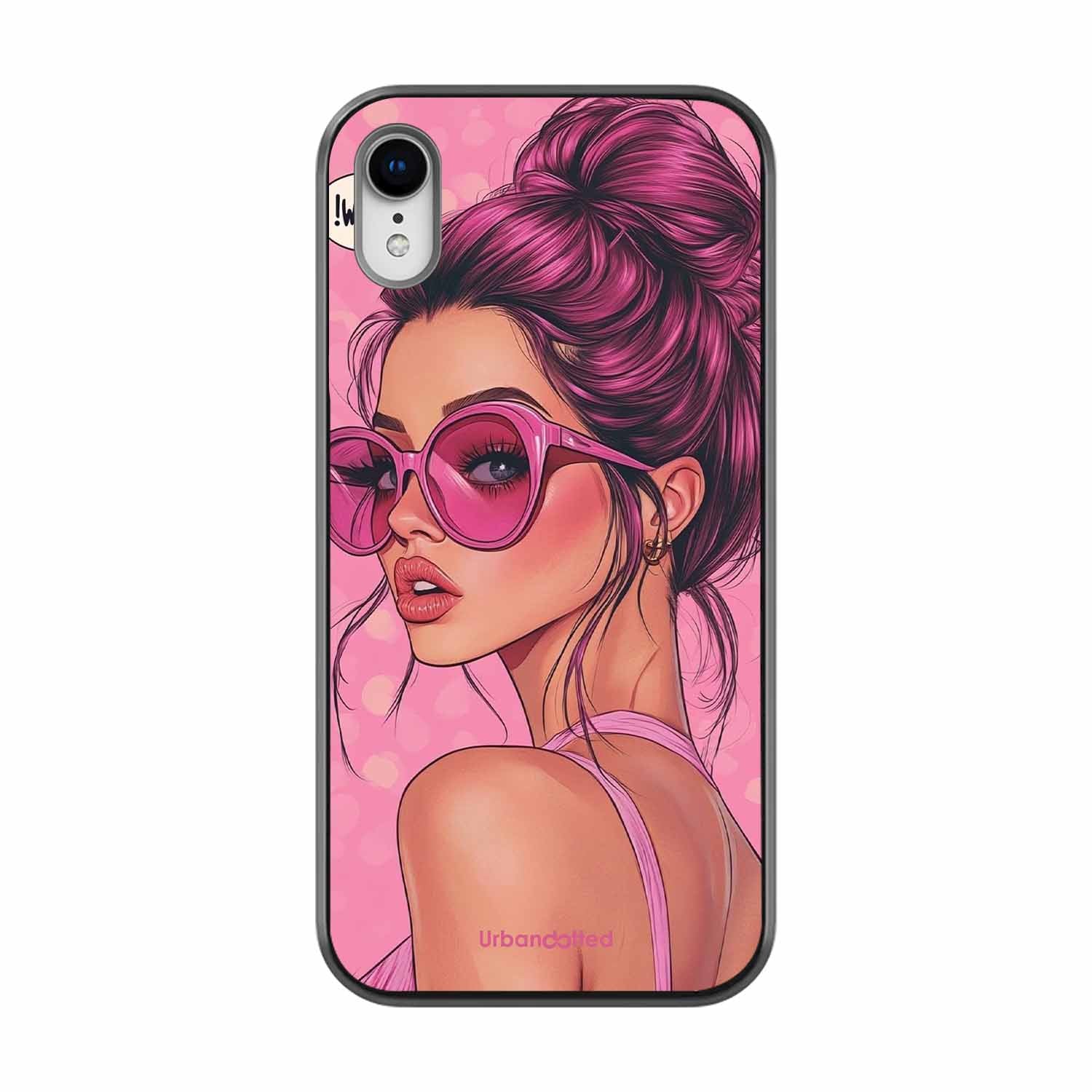 Retro Sunglasses Girl Glass Case For iPhone XR