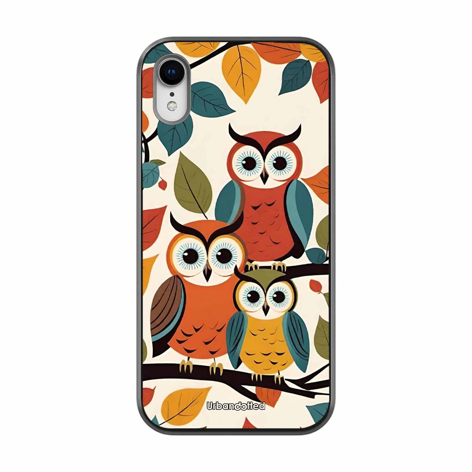 Retro Owl Family Glass Case For iPhone XR