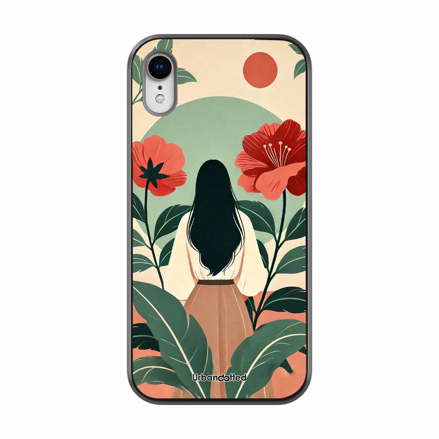 Woman in Floral Garden Glass Case For iPhone XR