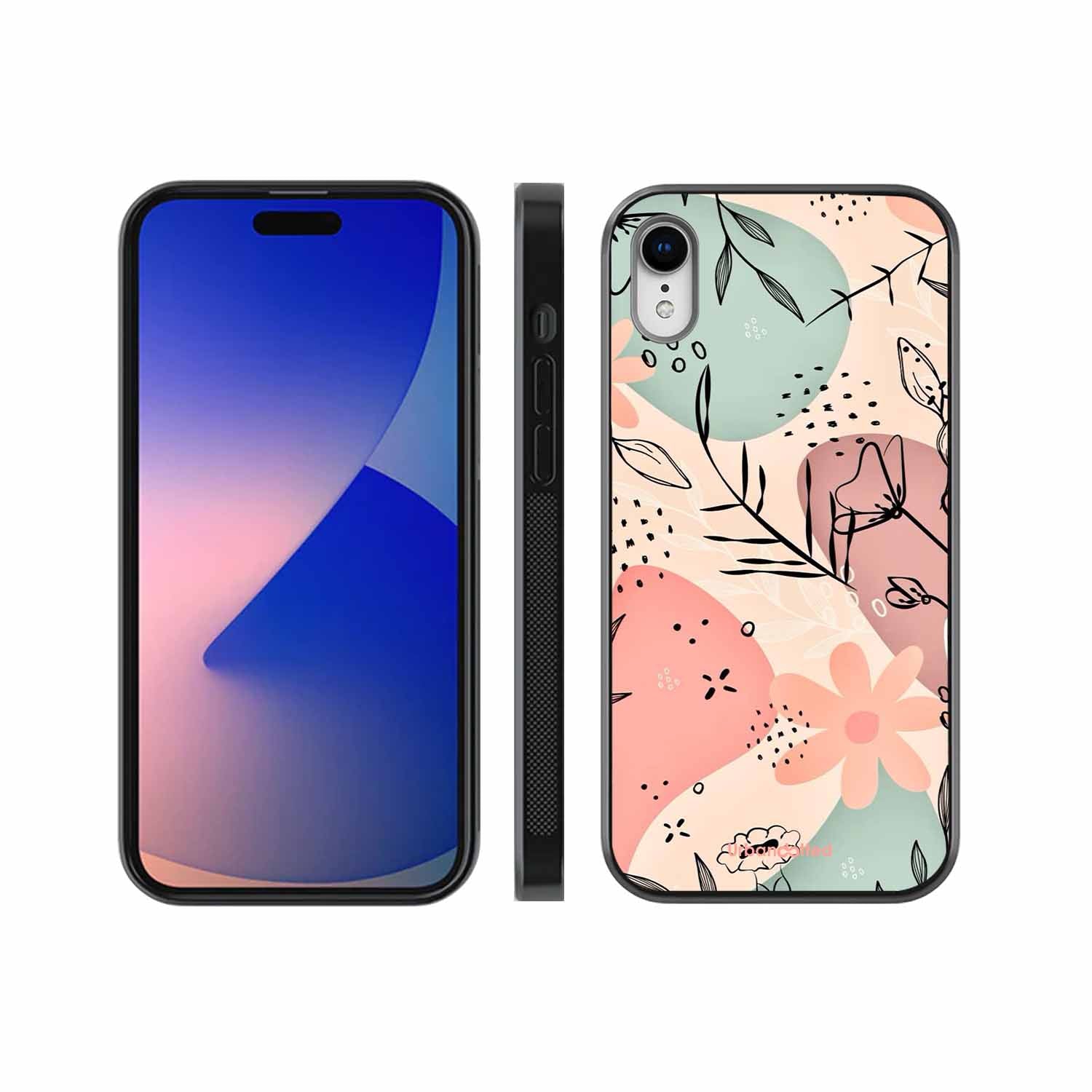 Abstract Floral Glass Case For iPhone XR