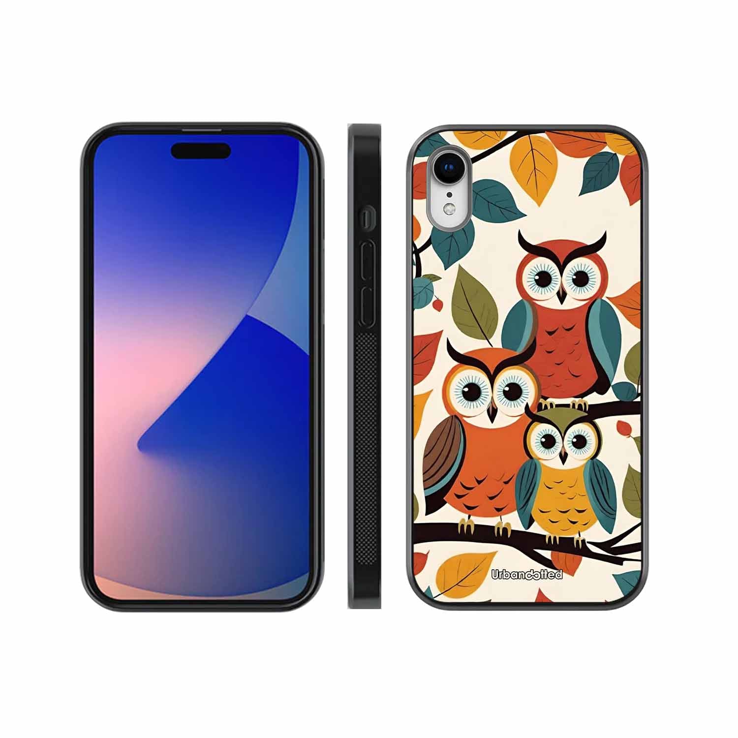 Retro Owl Family Glass Case For iPhone XR