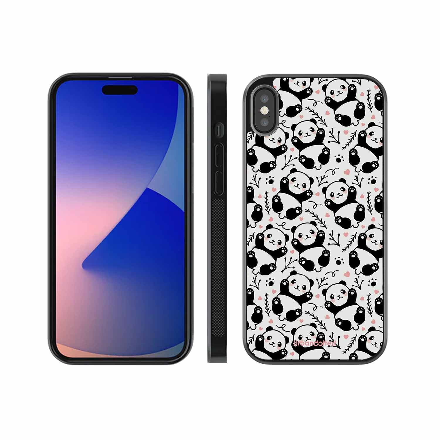 Cute Doodle Panda Glass Case For iPhone XS Max