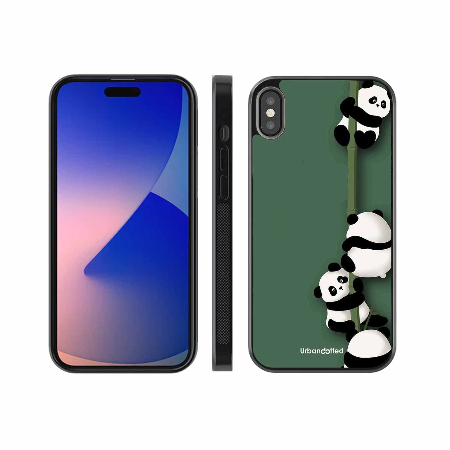 Climbing Pandas Glass Case For iPhone XS Max