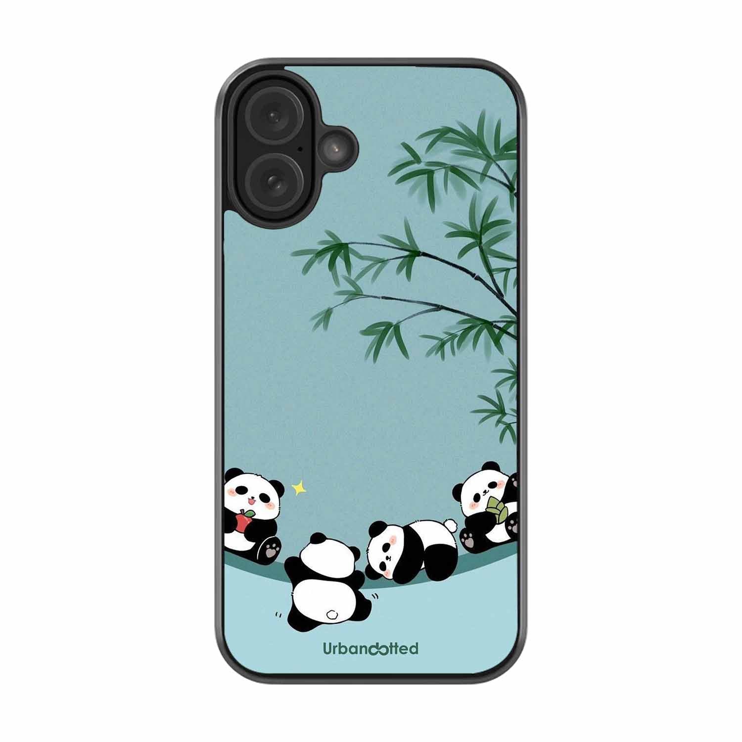Cute Resting Pandas Glass Case For iPhone 16 Plus