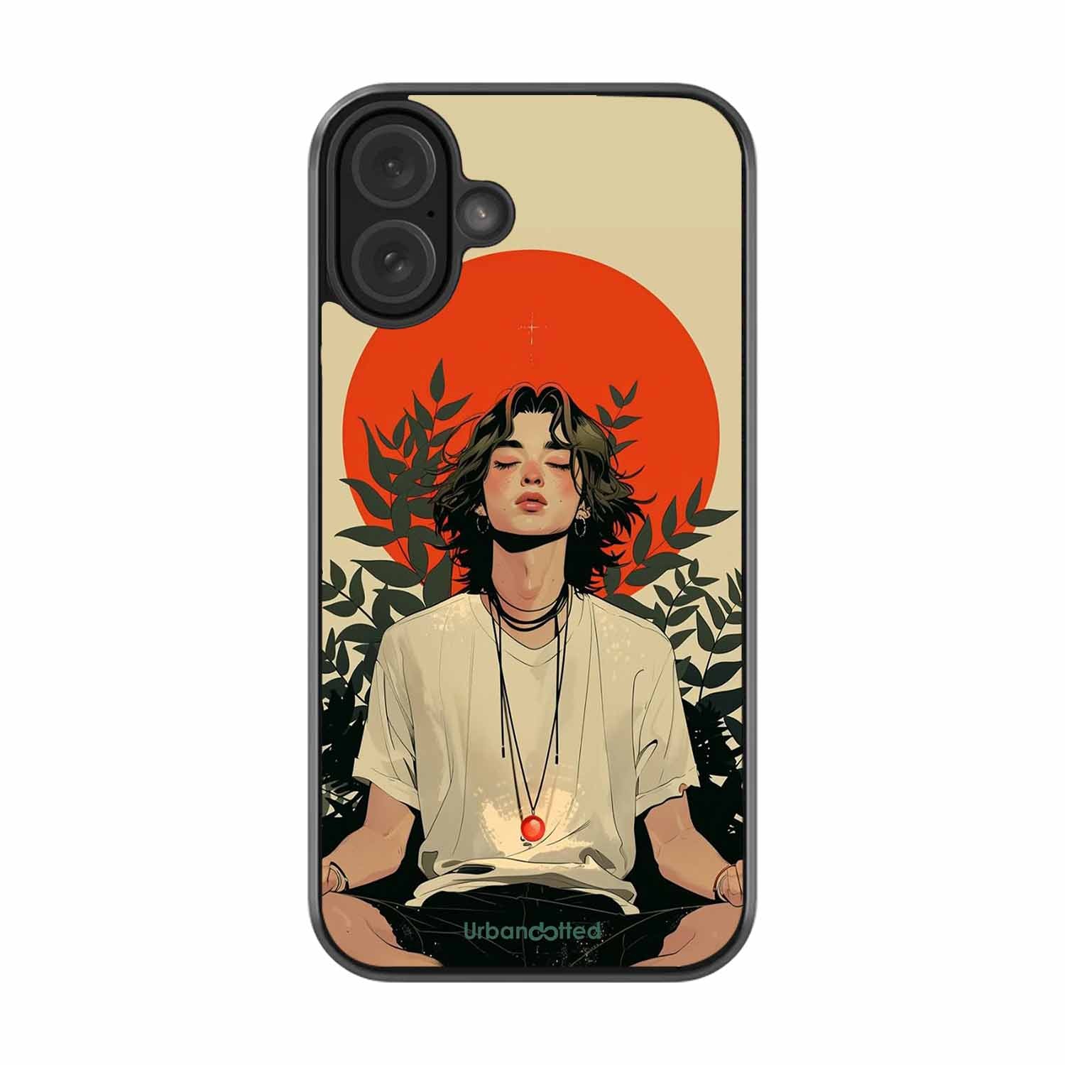 Meditating Figure Glass Case For iPhone 16 Plus