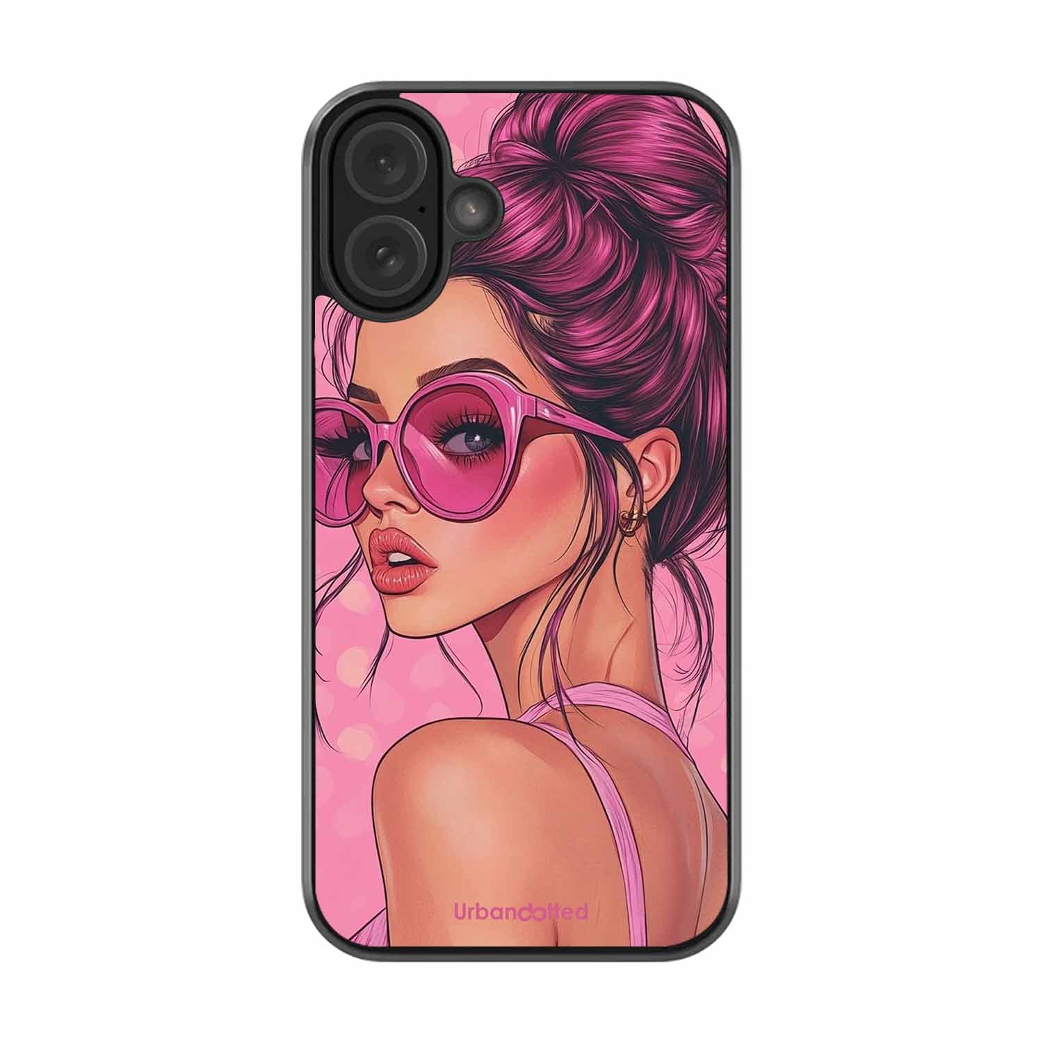 Retro Sunglasses Girl Glass Case For iPhone 16 Plus