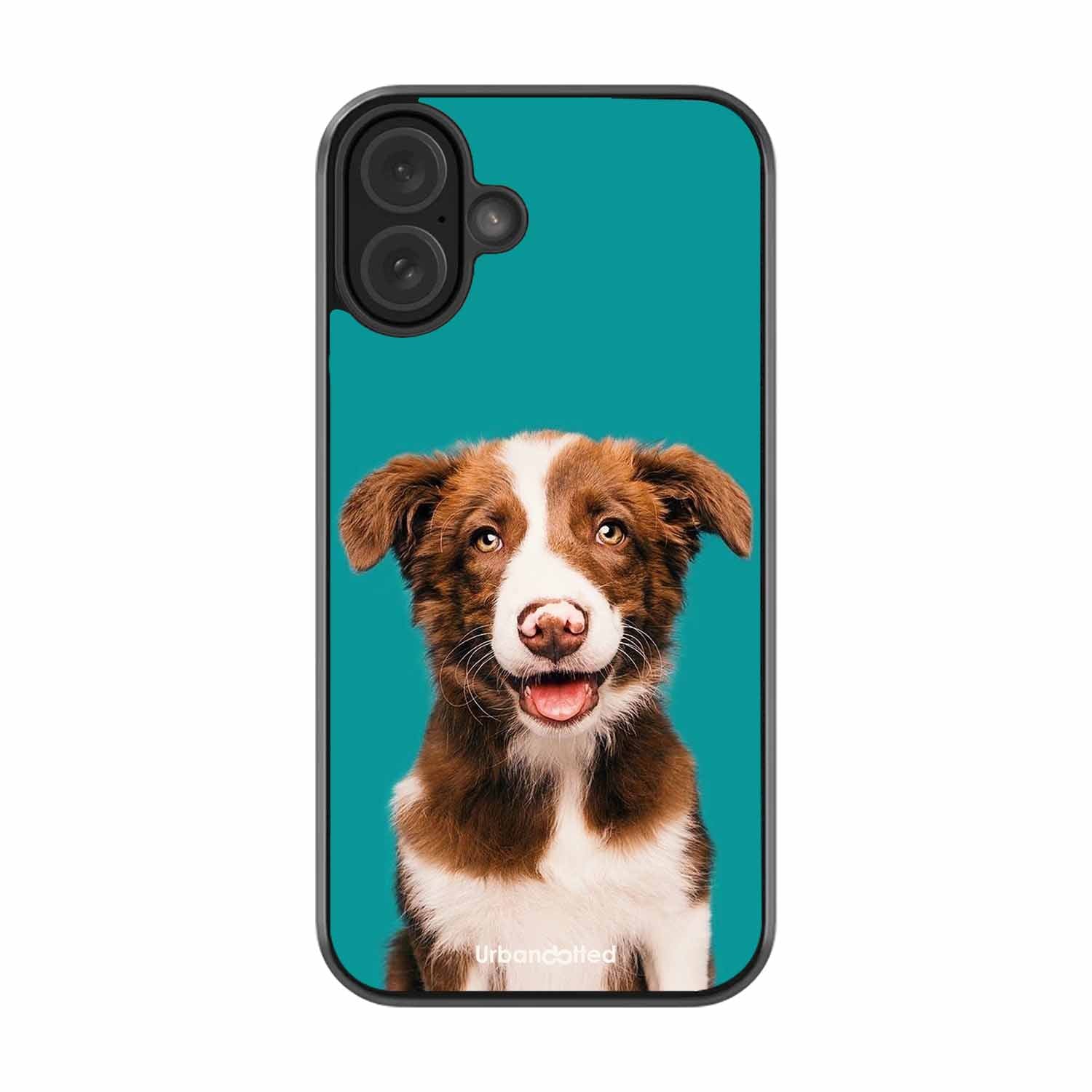 Smiling Dog Portrait Glass Case For iPhone 16 Plus