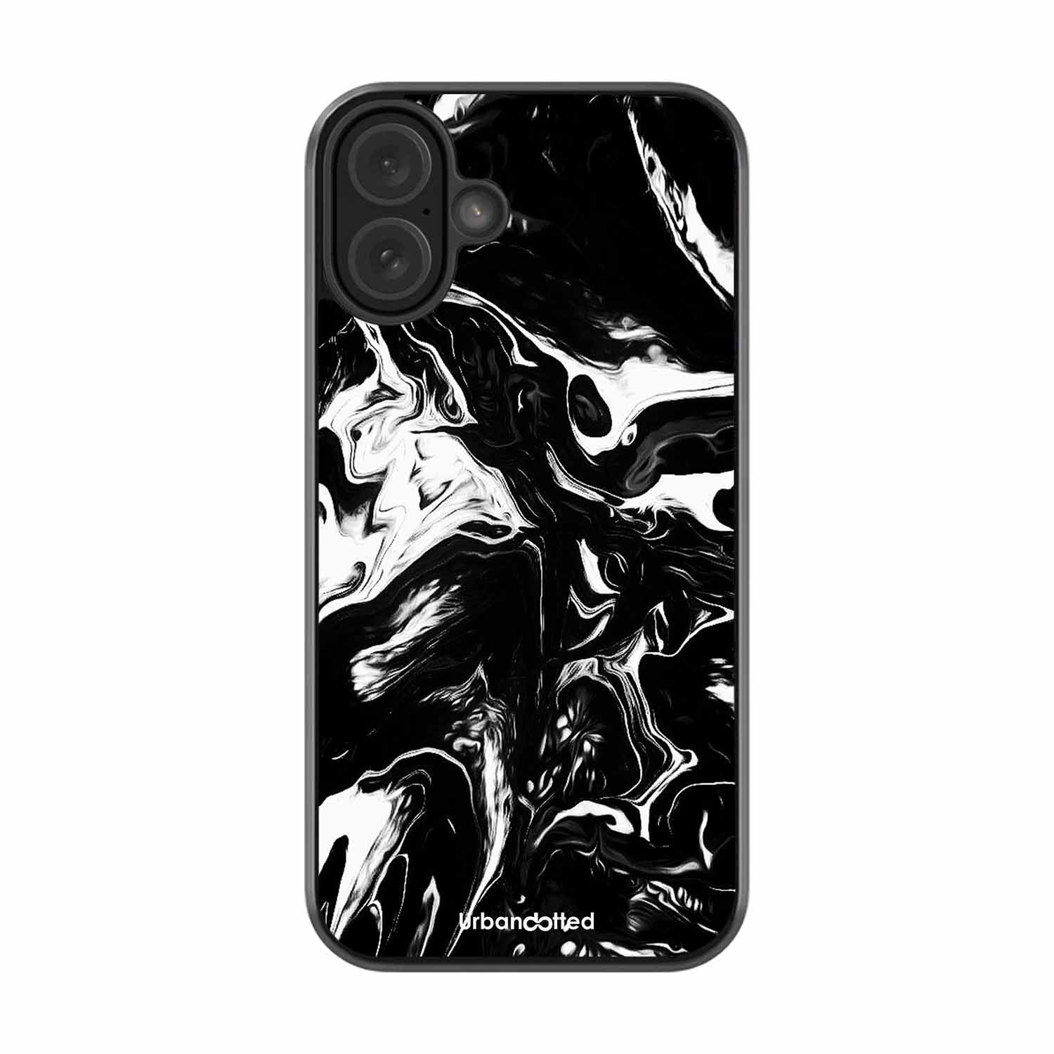 Dark Marble Texture Glass Case For iPhone 16 Plus
