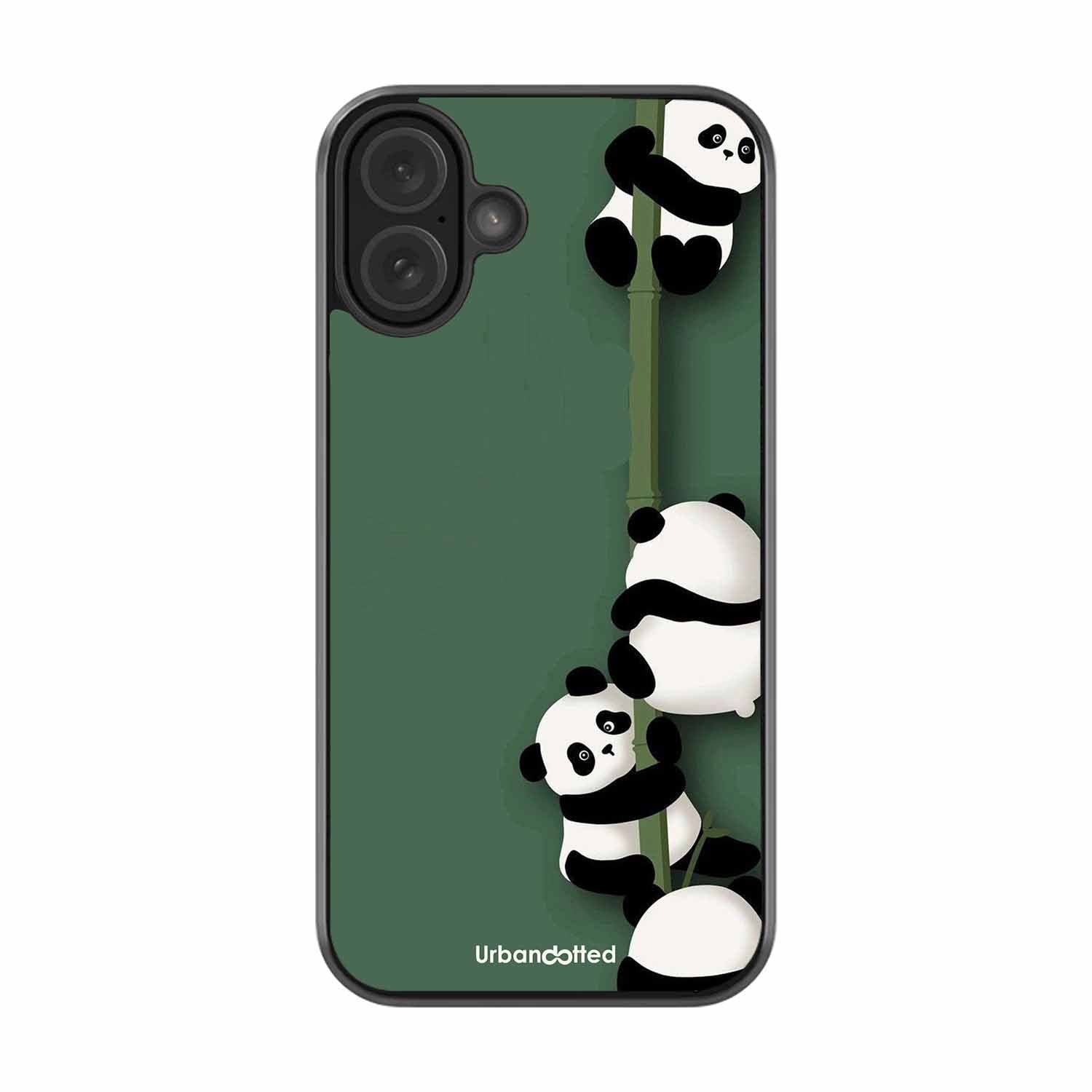 Climbing Pandas Glass Case For iPhone 16 Plus